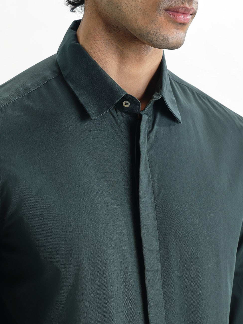 VINCENT-Regular Concealed Placket Cotton Shirt