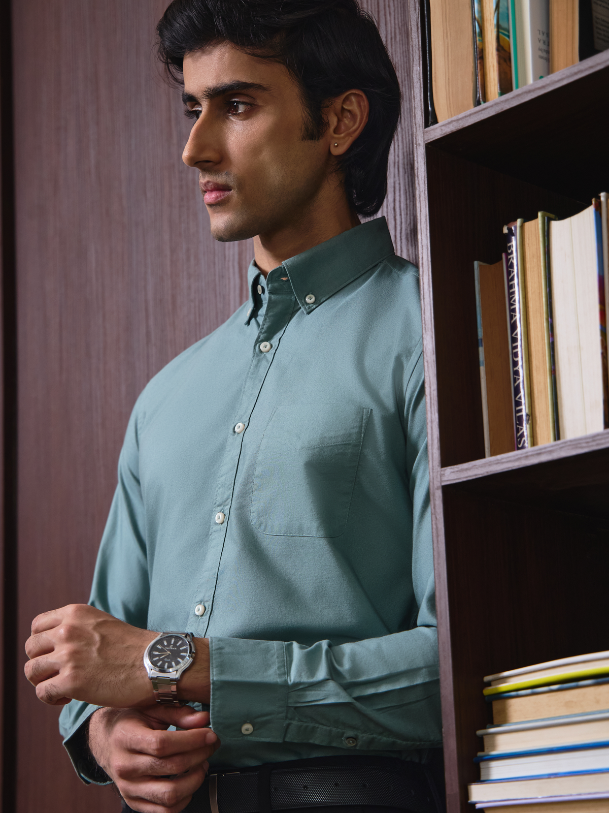 AUXOR- Petrol Regular Fit Oxford Cotton Shirt