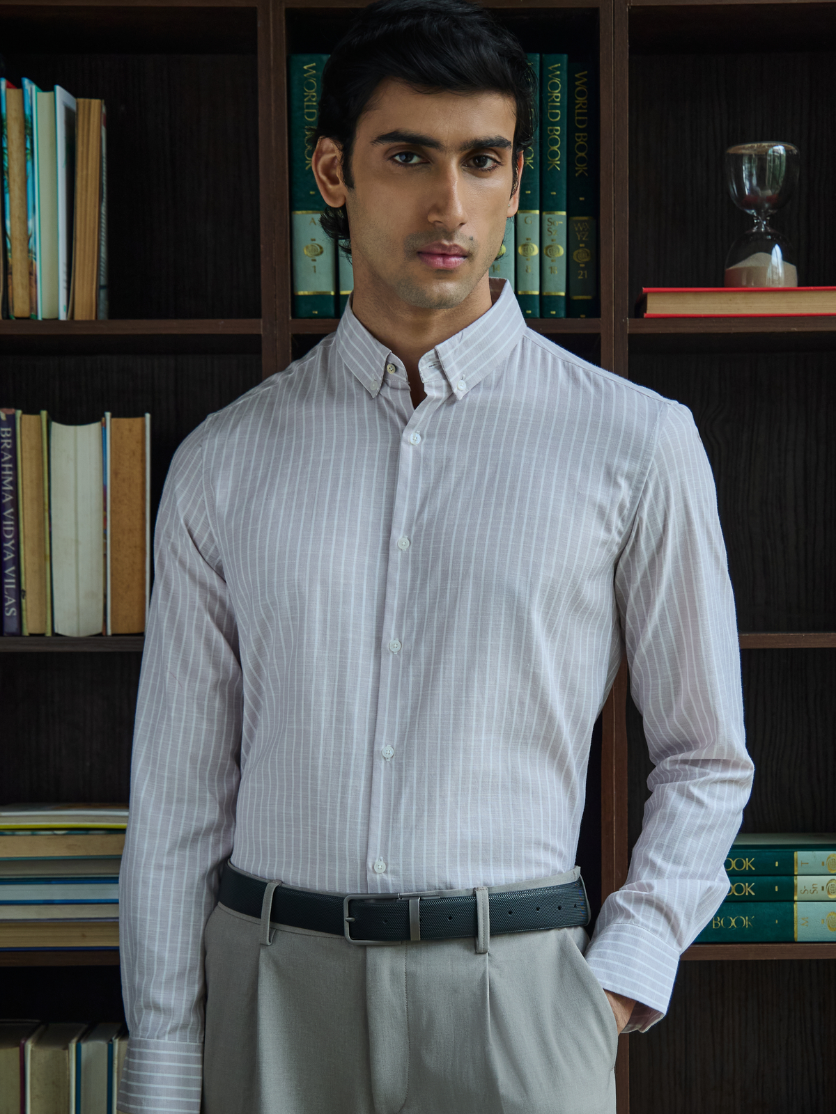 Evor-Lavender Regular Fit Striped Linen Shirt