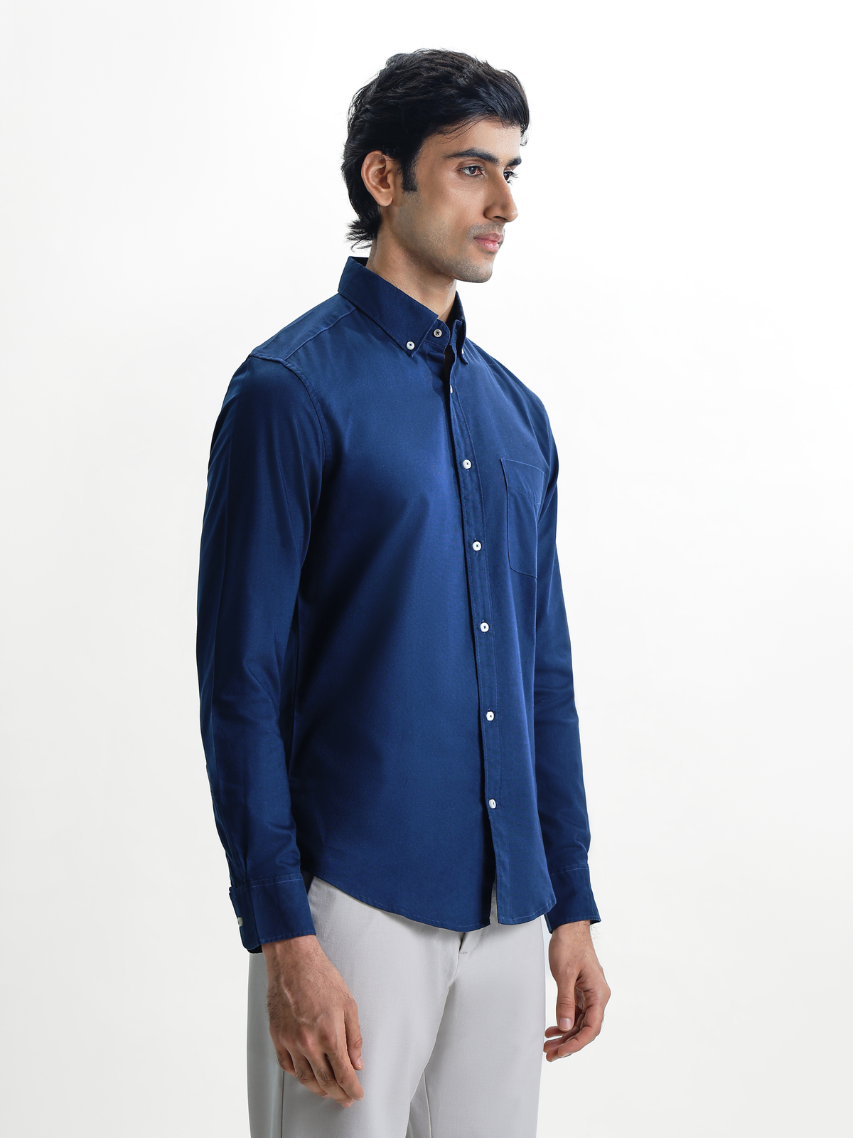 AUXOR- Navy Blue Regular Fit Oxford Cotton Shirt