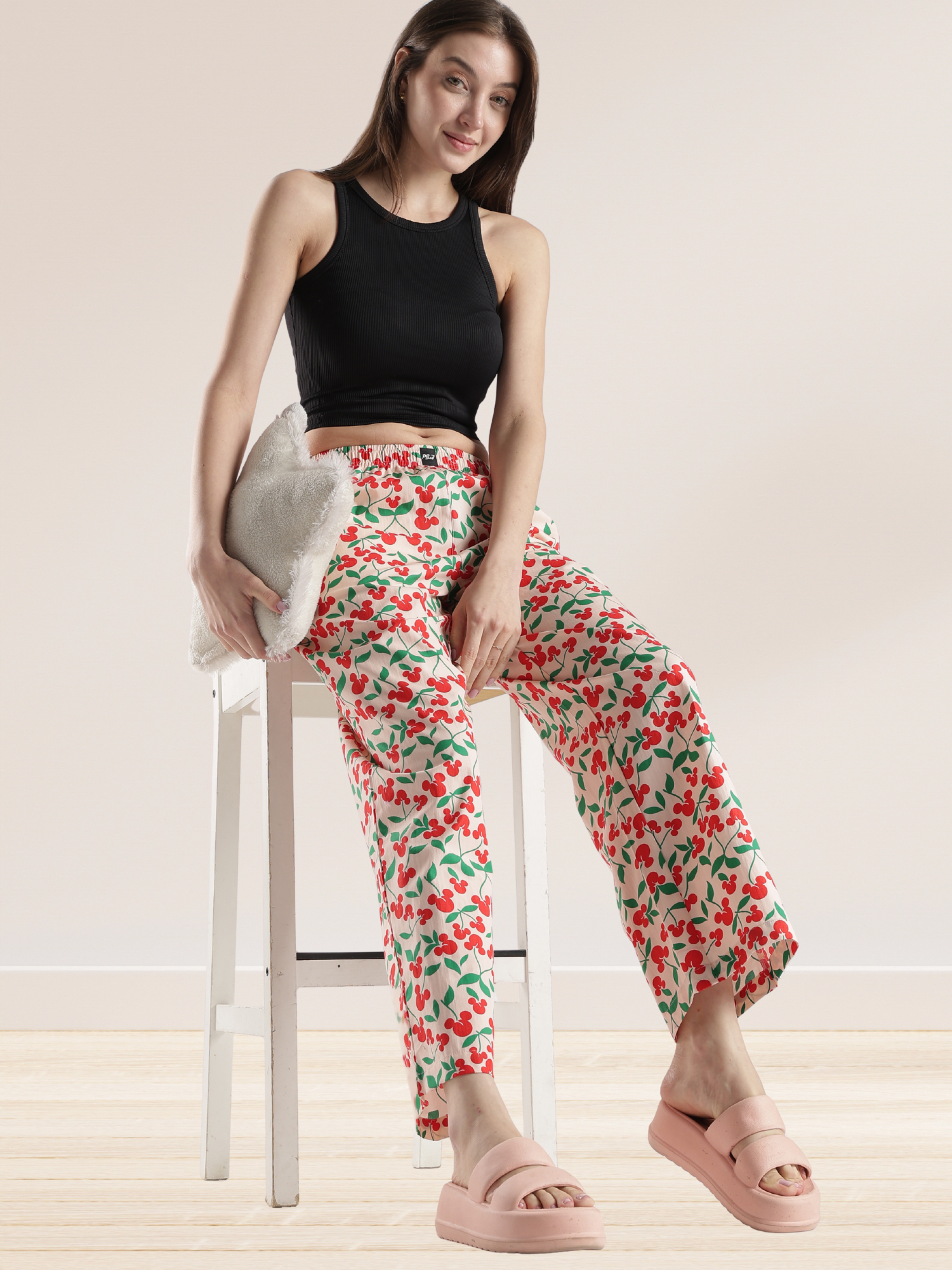 Women's Cherry Floral Print Wide Leg Pyjamas