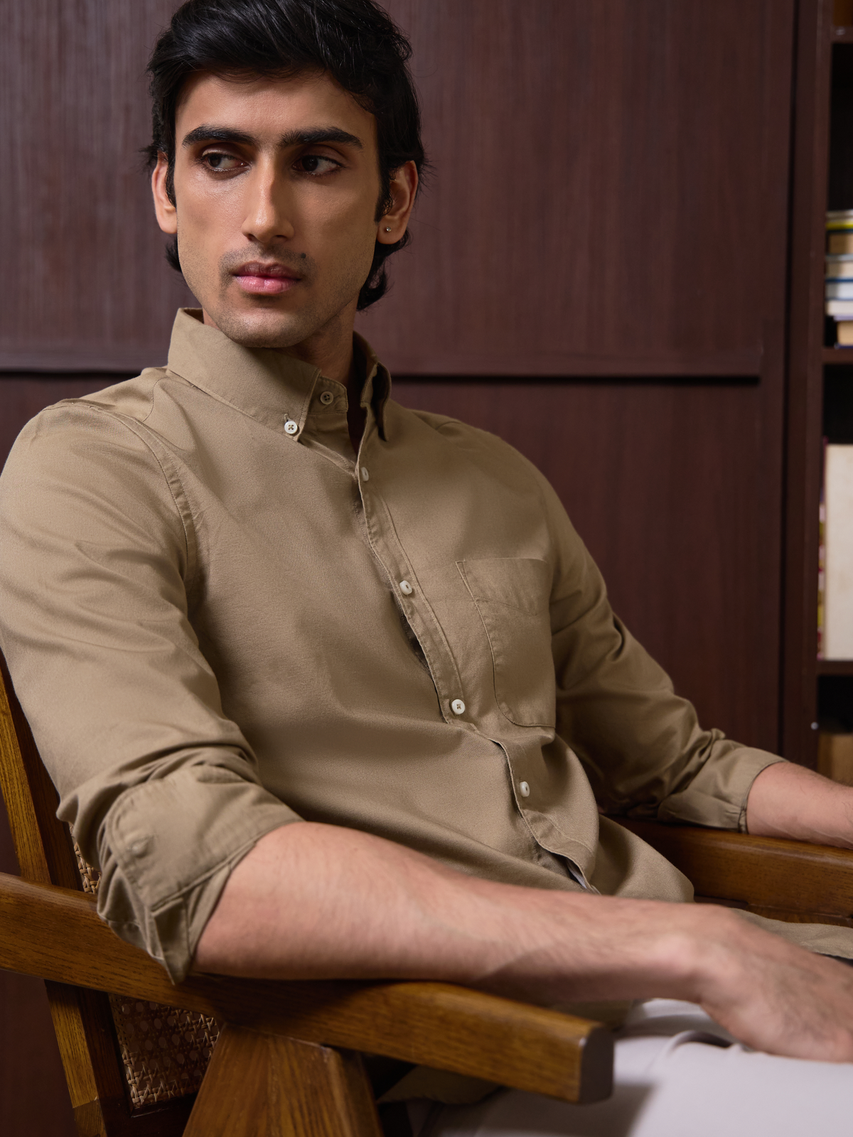 AUXOR- Beige Regular Fit Oxford Cotton Shirt