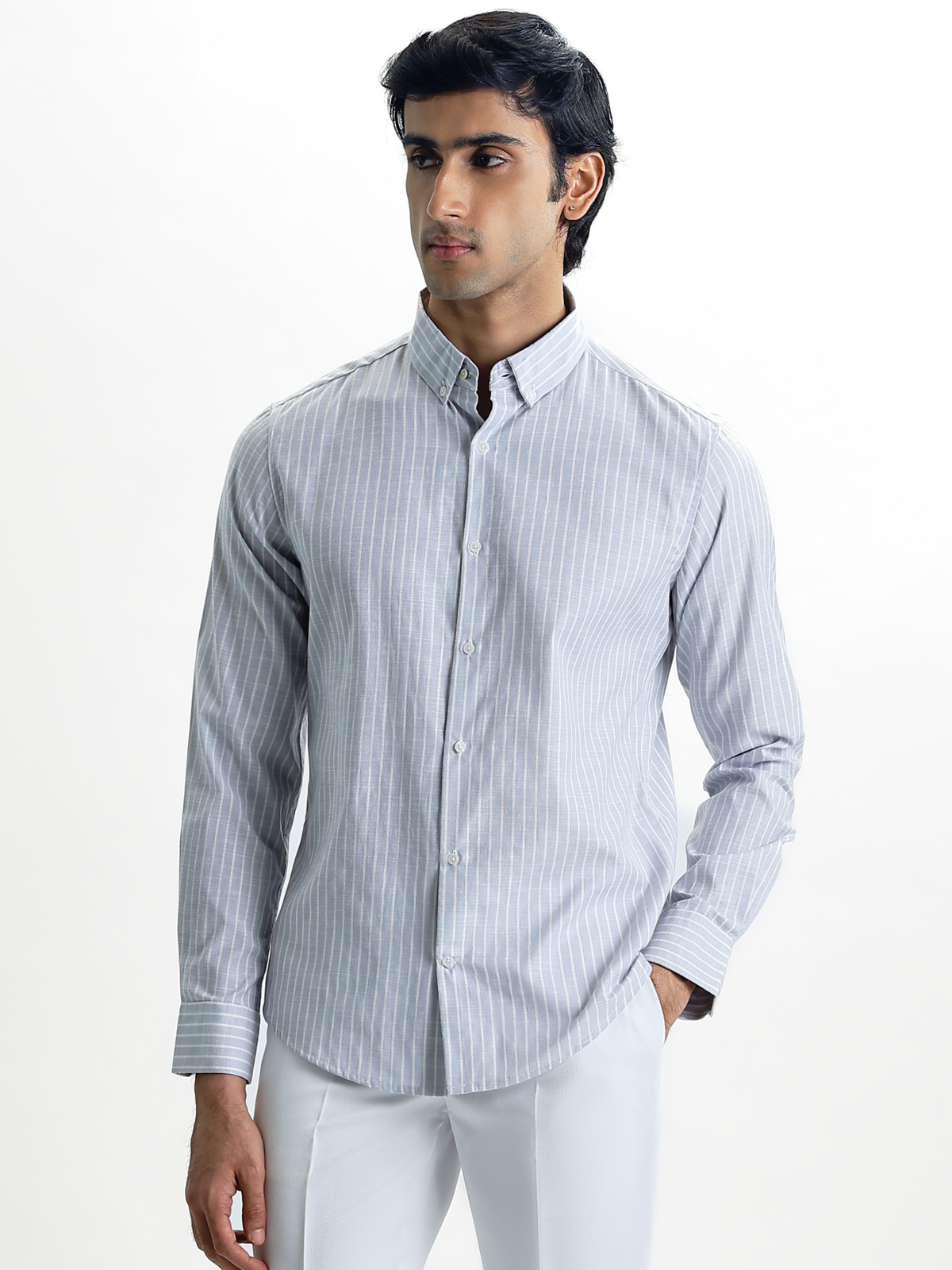 Evor- Violet Regular Fit Striped Linen Shirt