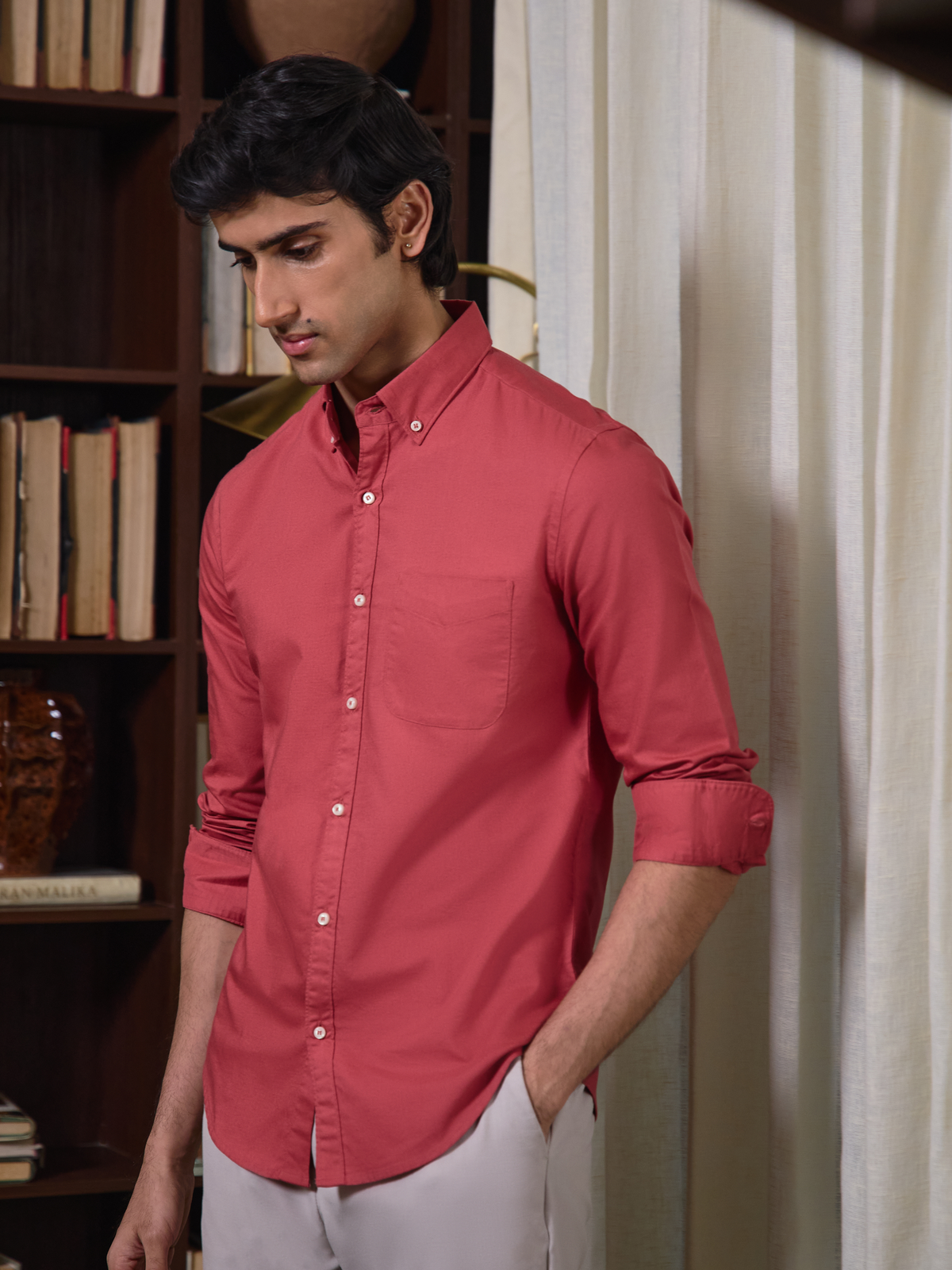 AUXOR- Coral Regular Fit Oxford Cotton Shirt
