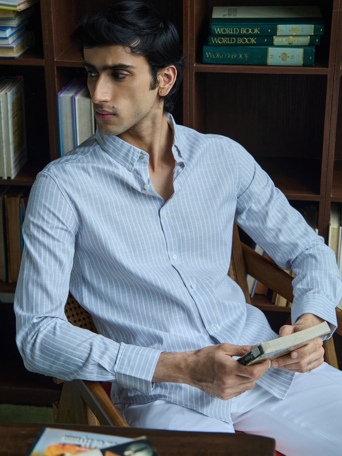Evor- Violet Regular Fit Striped Linen Shirt