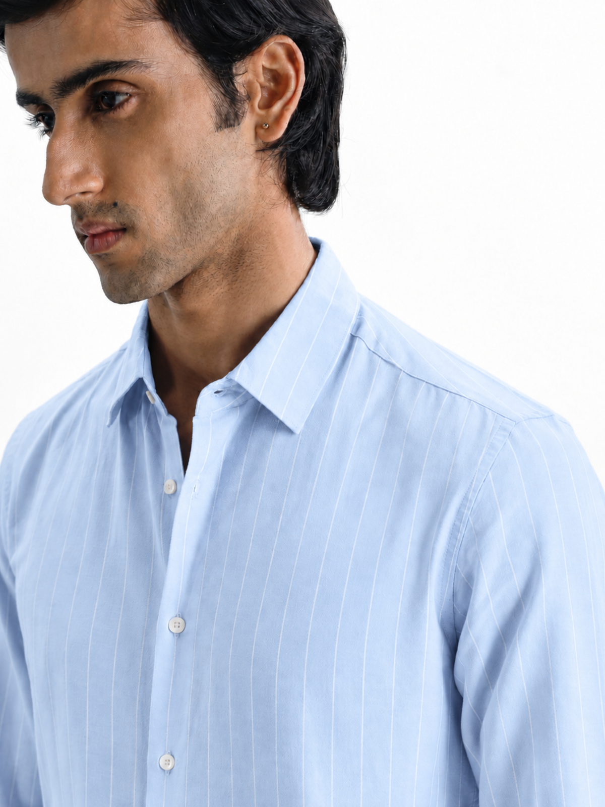 LEONARD- Blue Striped Regular Fit Cotton Shirt