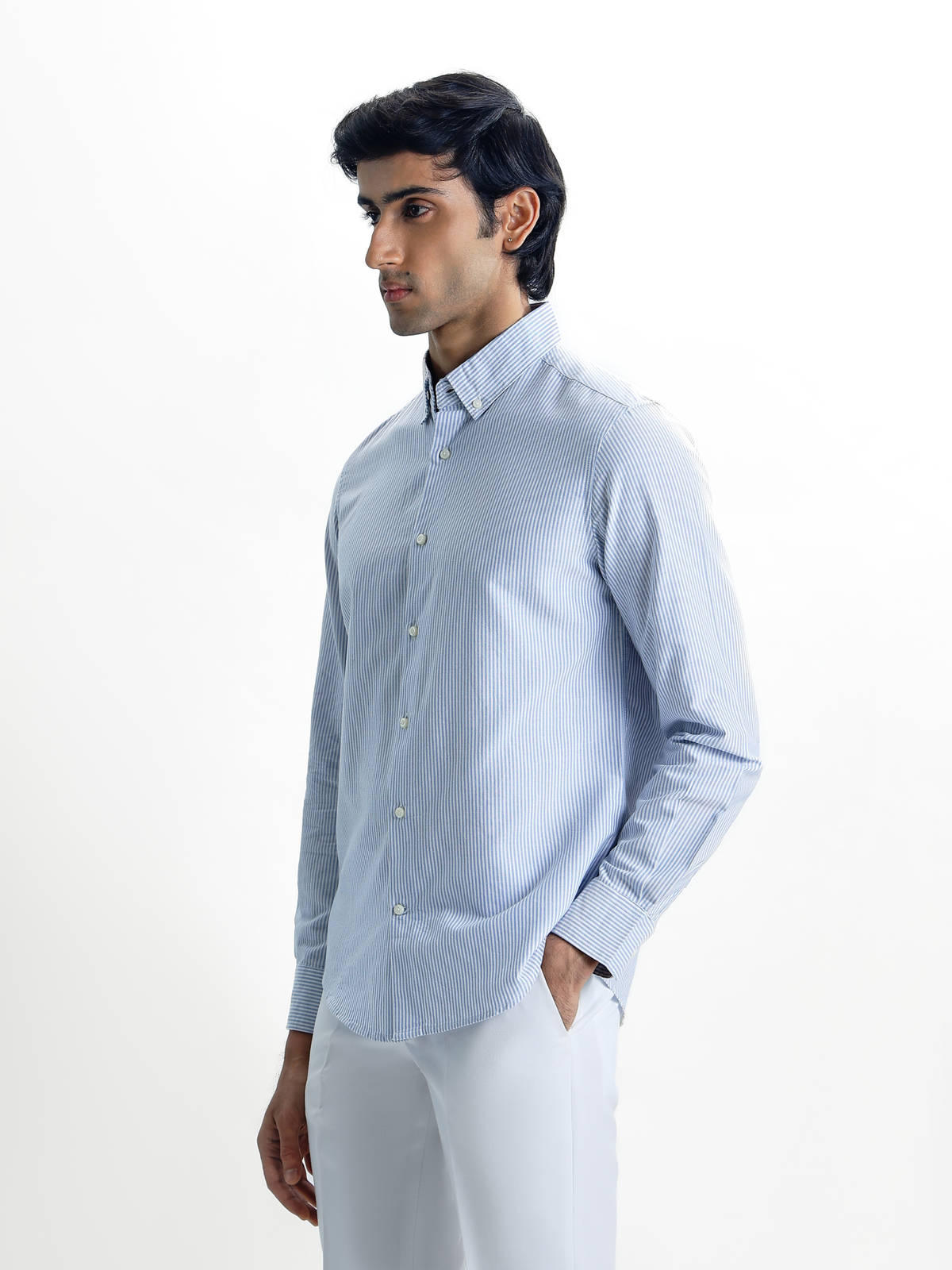 ROGUE - Blue Striped Regular Fit Cotton Shirt