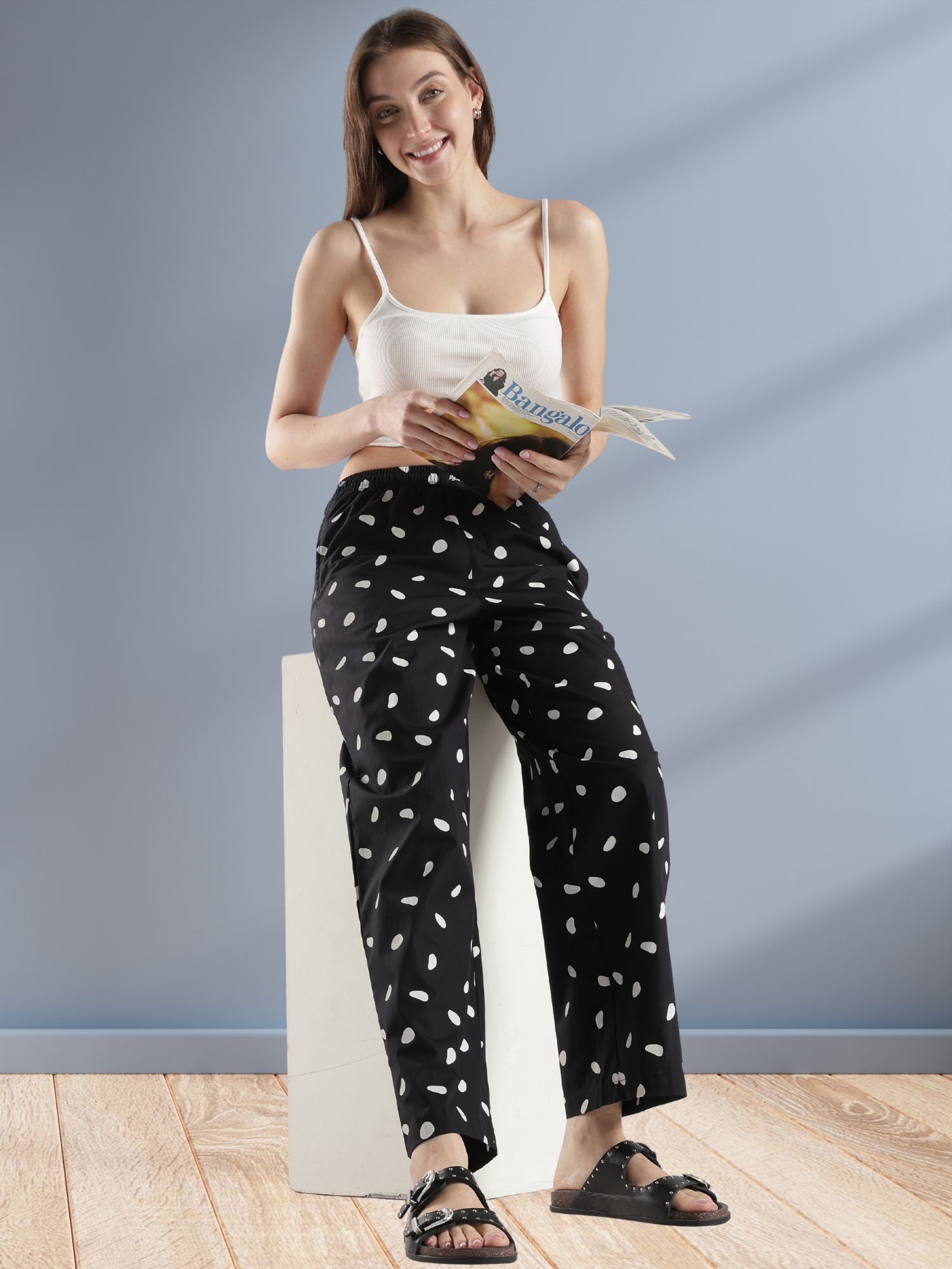 Polka Print Wide Leg Pyjama Pants
