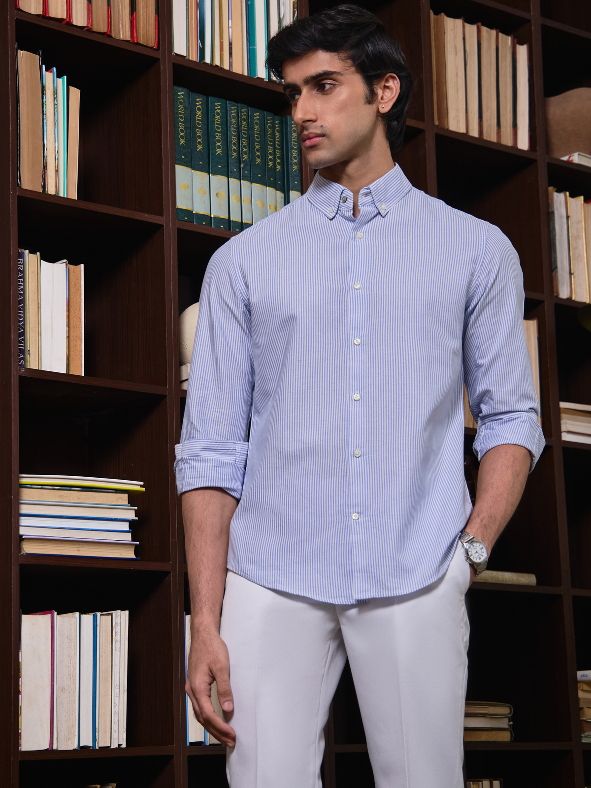 ROGUE - Blue Striped Regular Fit Cotton Shirt
