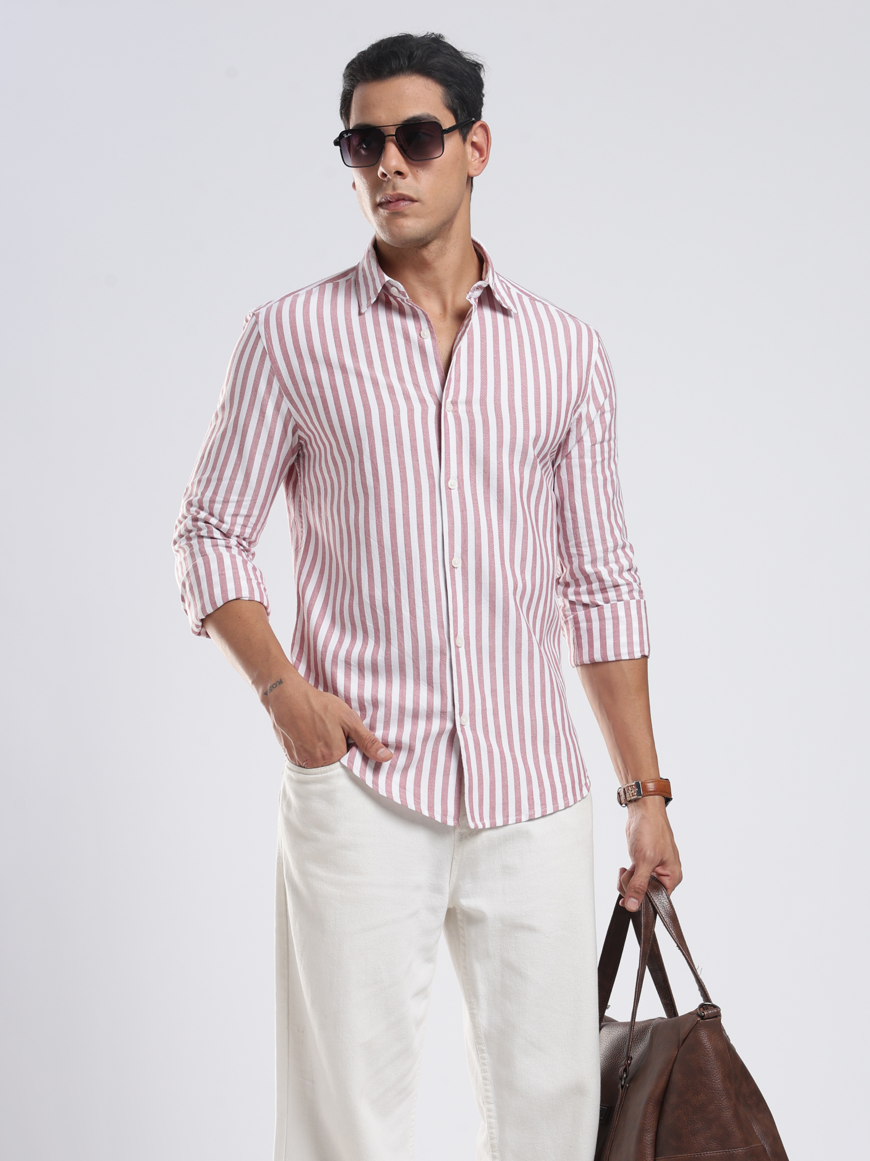 Maroon Crest Stripes Shirt