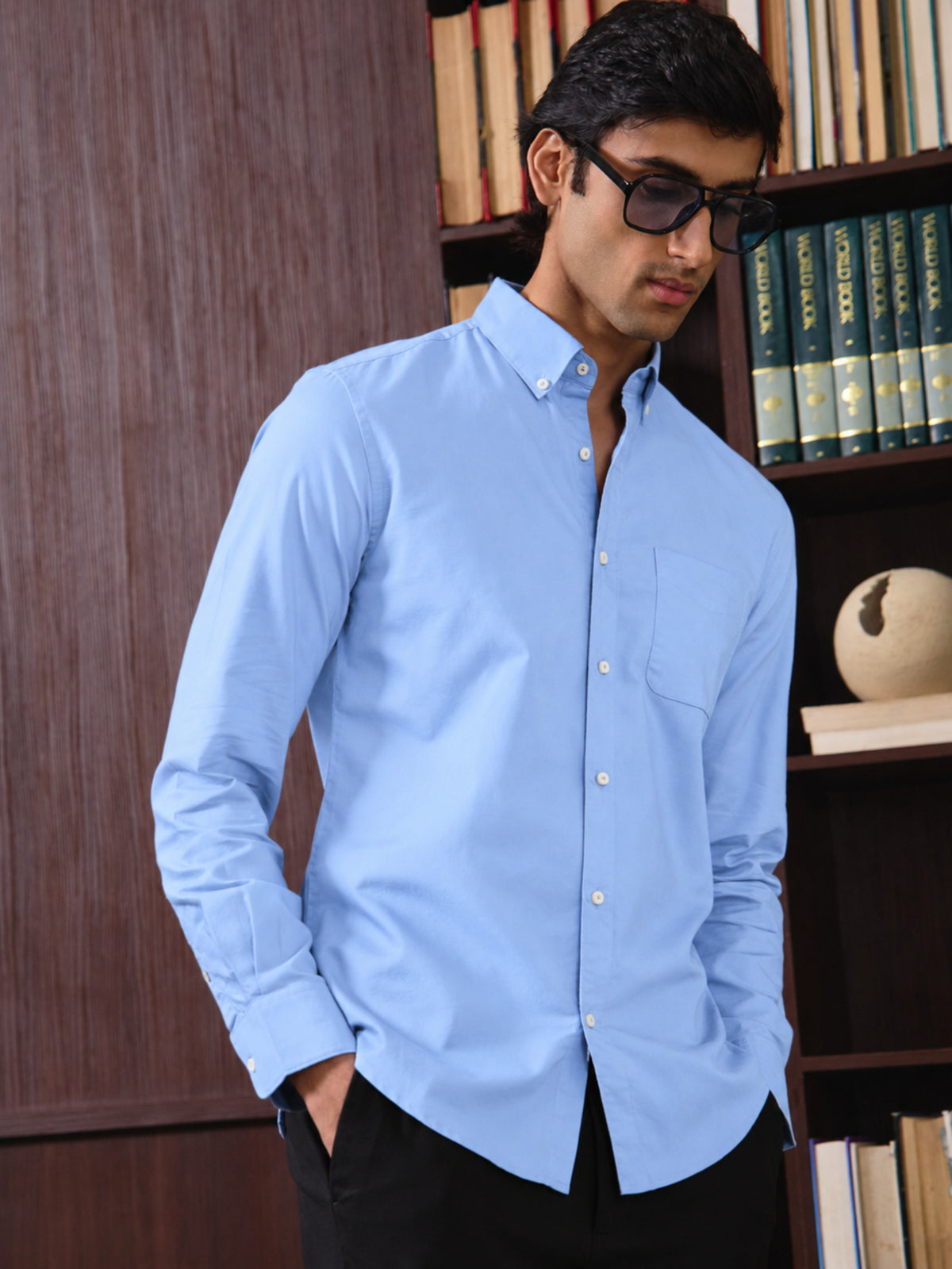 AUXOR- Light Blue Regular Fit Oxford Cotton Shirt