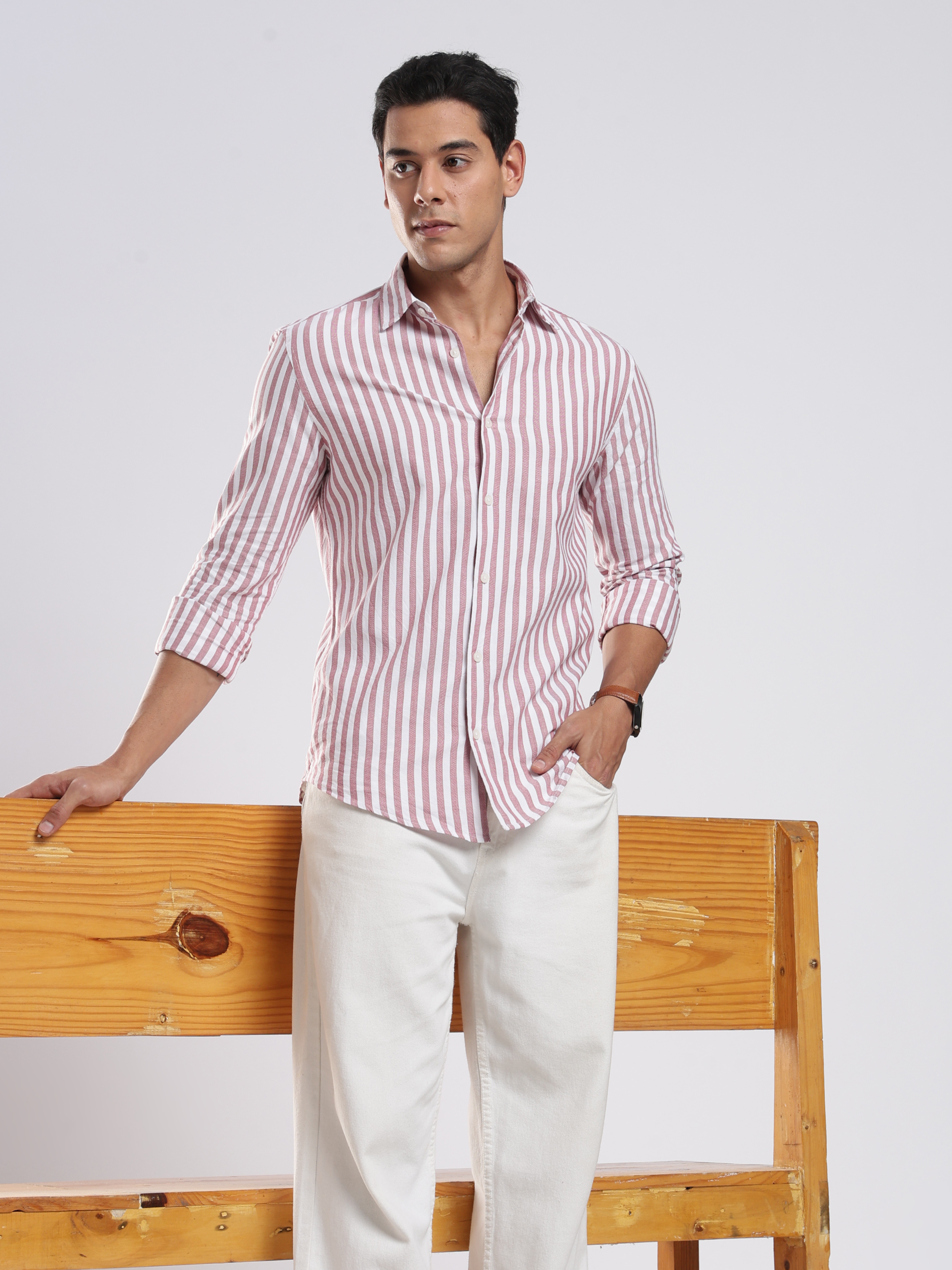 Maroon Crest Stripes Shirt