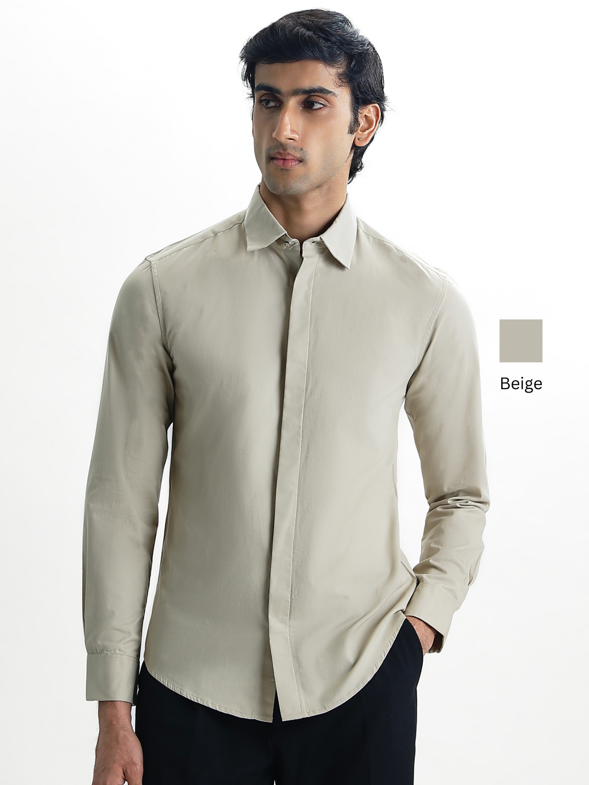 VINCENT-Regular Concealed Placket Cotton Shirt
