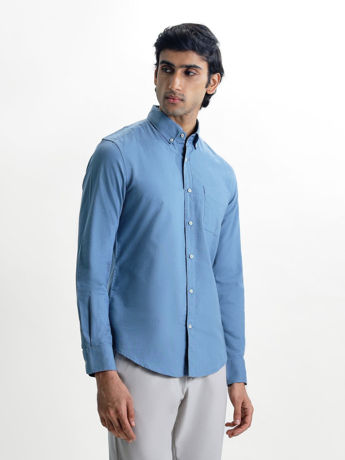 AUXOR-Steel Blue Regular Fit Oxford Cotton Shirt