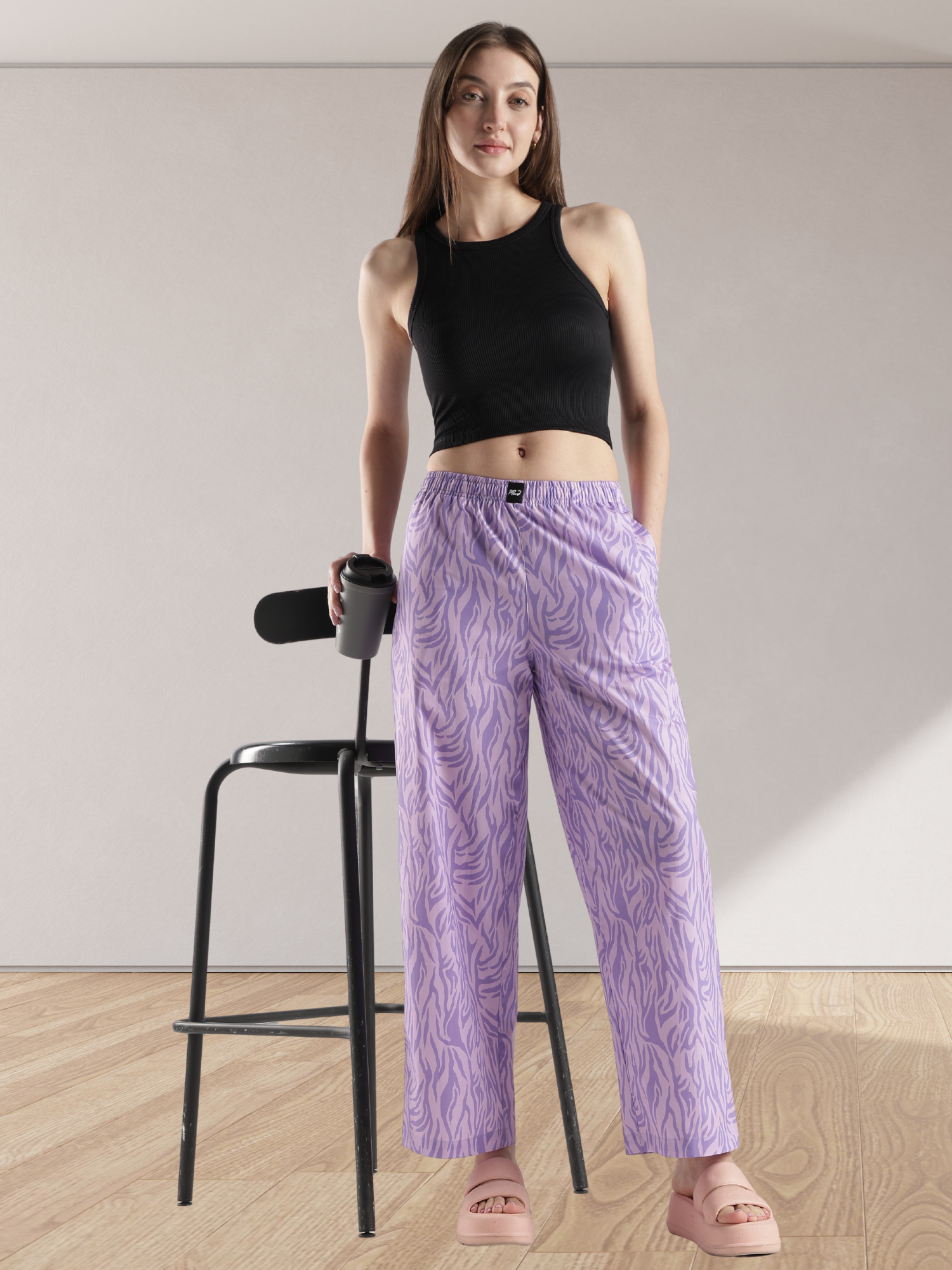 Women's Purple Abstract Print Wide Leg Pyjamas