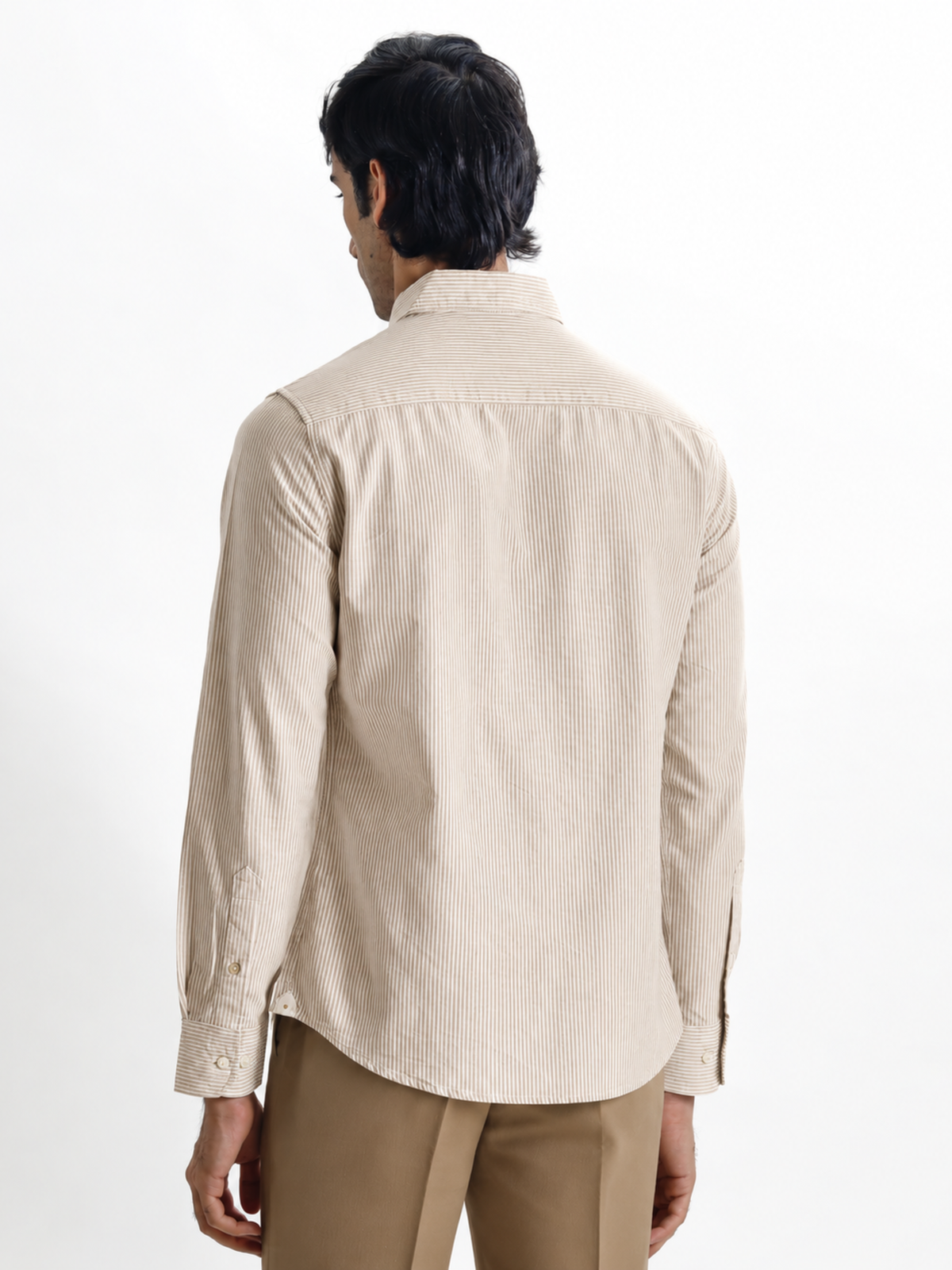 ROGUE- Beige Striped Regular Fit Cotton Shirt