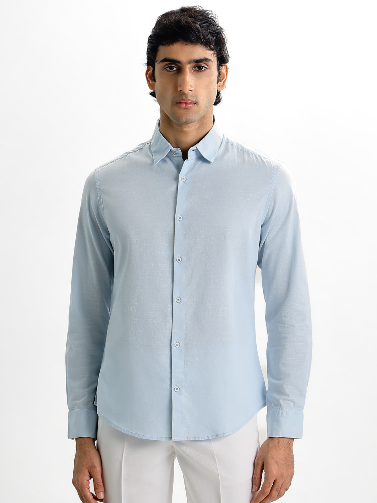 Arlo- Sky Blue Regular Fit Solid Linen Shirt