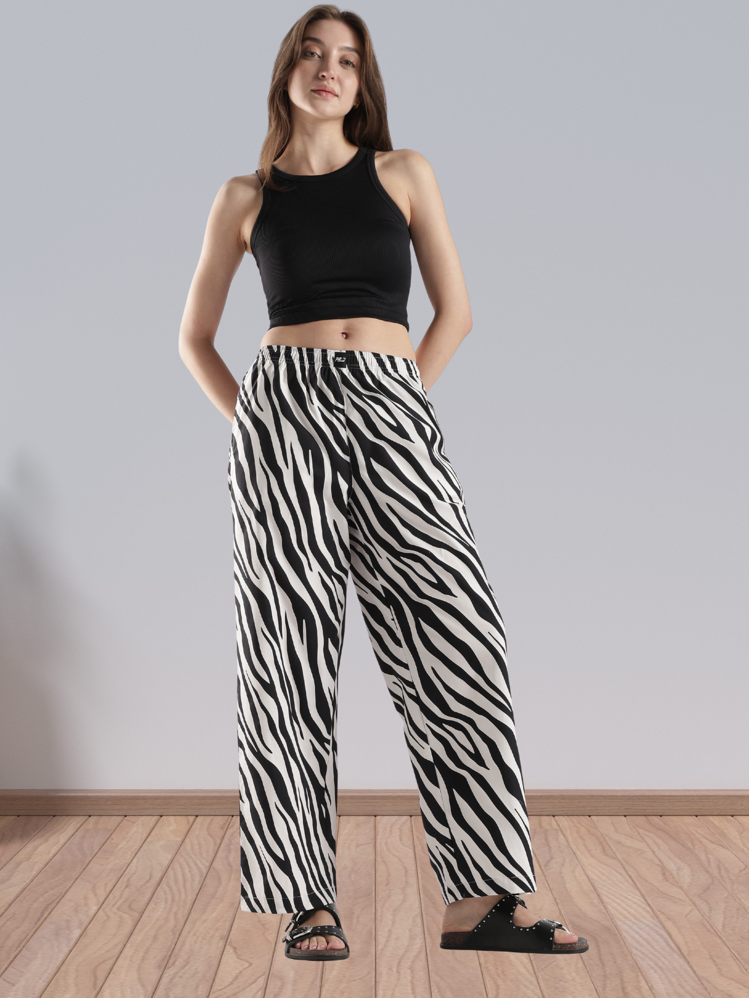 Women's White & Black Printed Wide Leg Pyjamas