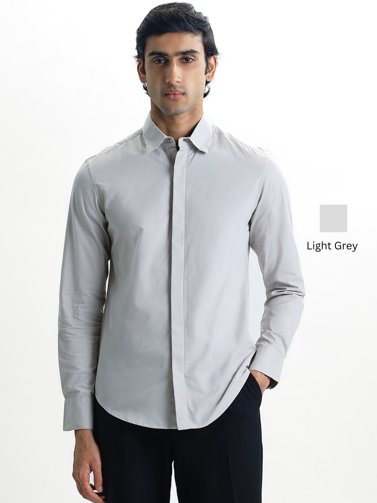 VINCENT-Regular Concealed Placket Cotton Shirt