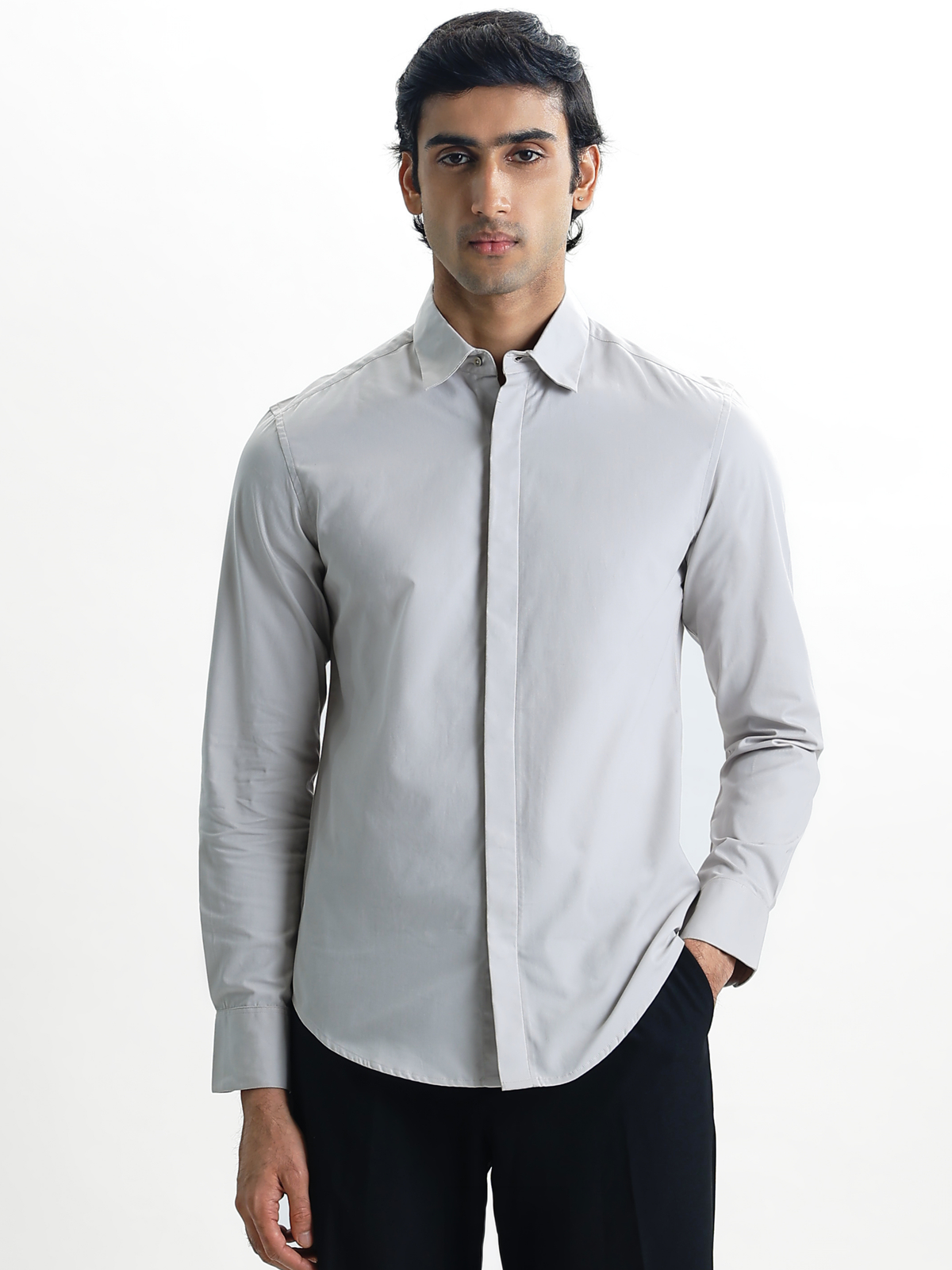 VINCENT-SMOKE GREY REGULAR FIT PEACH FINISH COTTON SHIRT