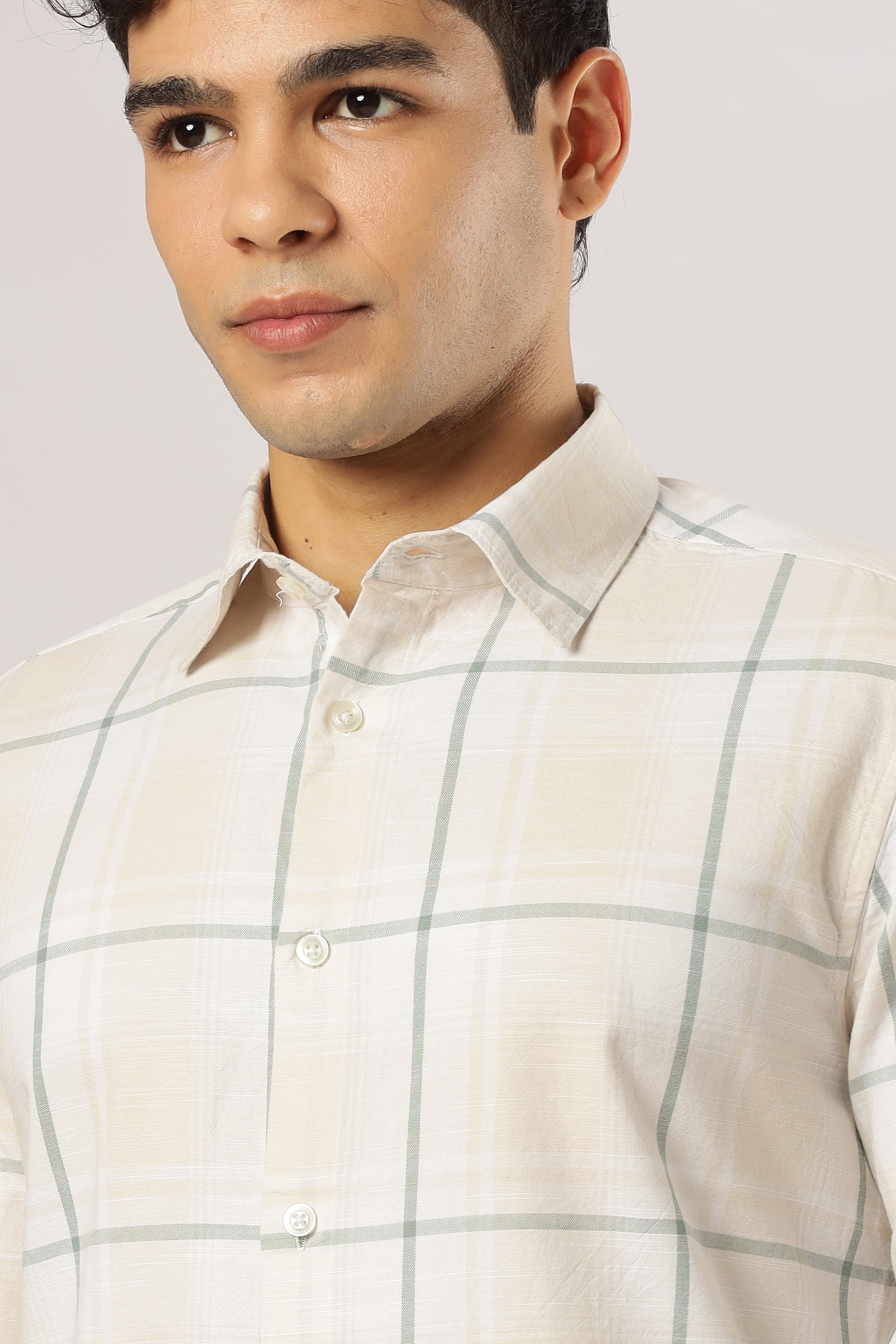Sage Linen Windowpane Shirt
