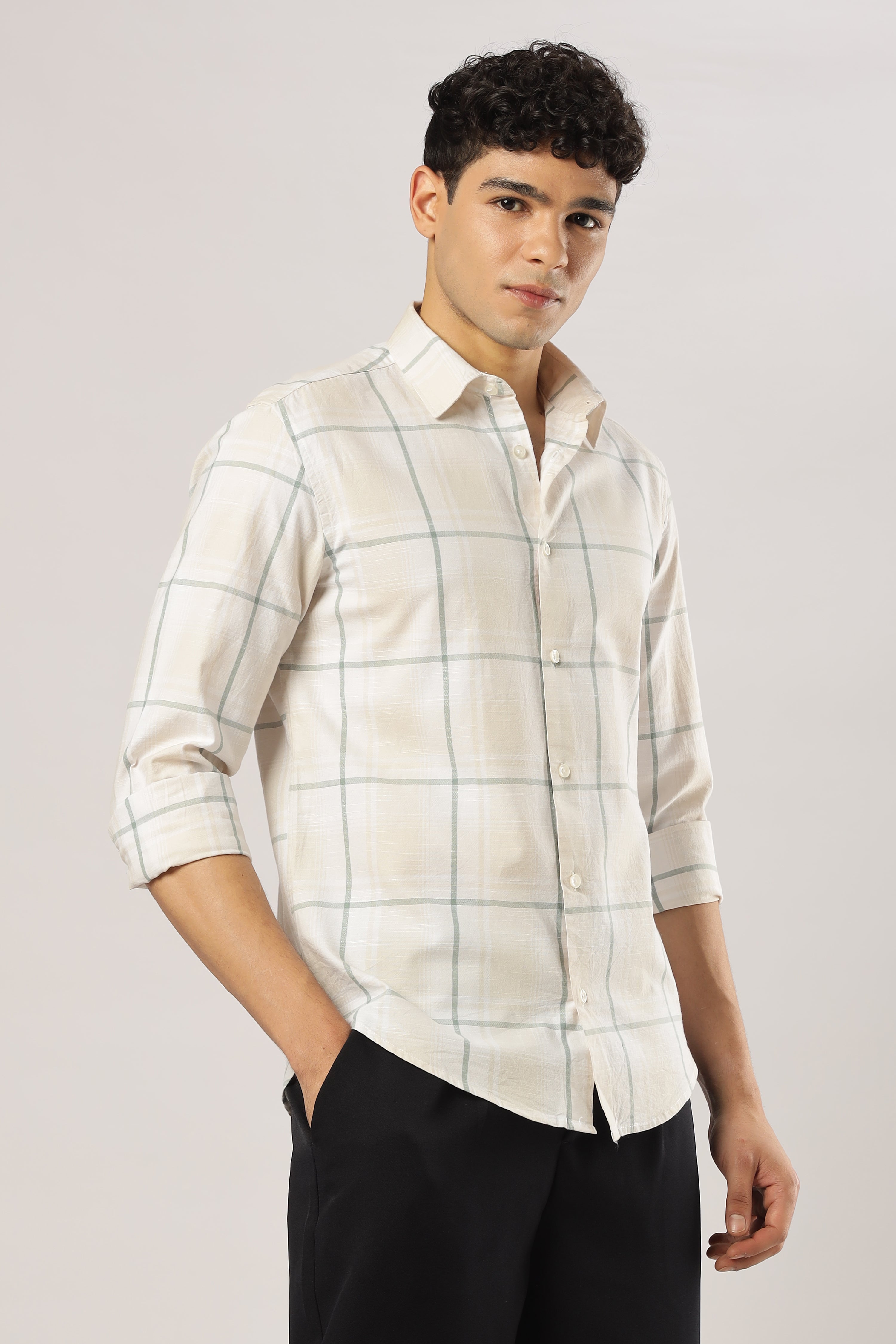 Sage Linen Windowpane Shirt