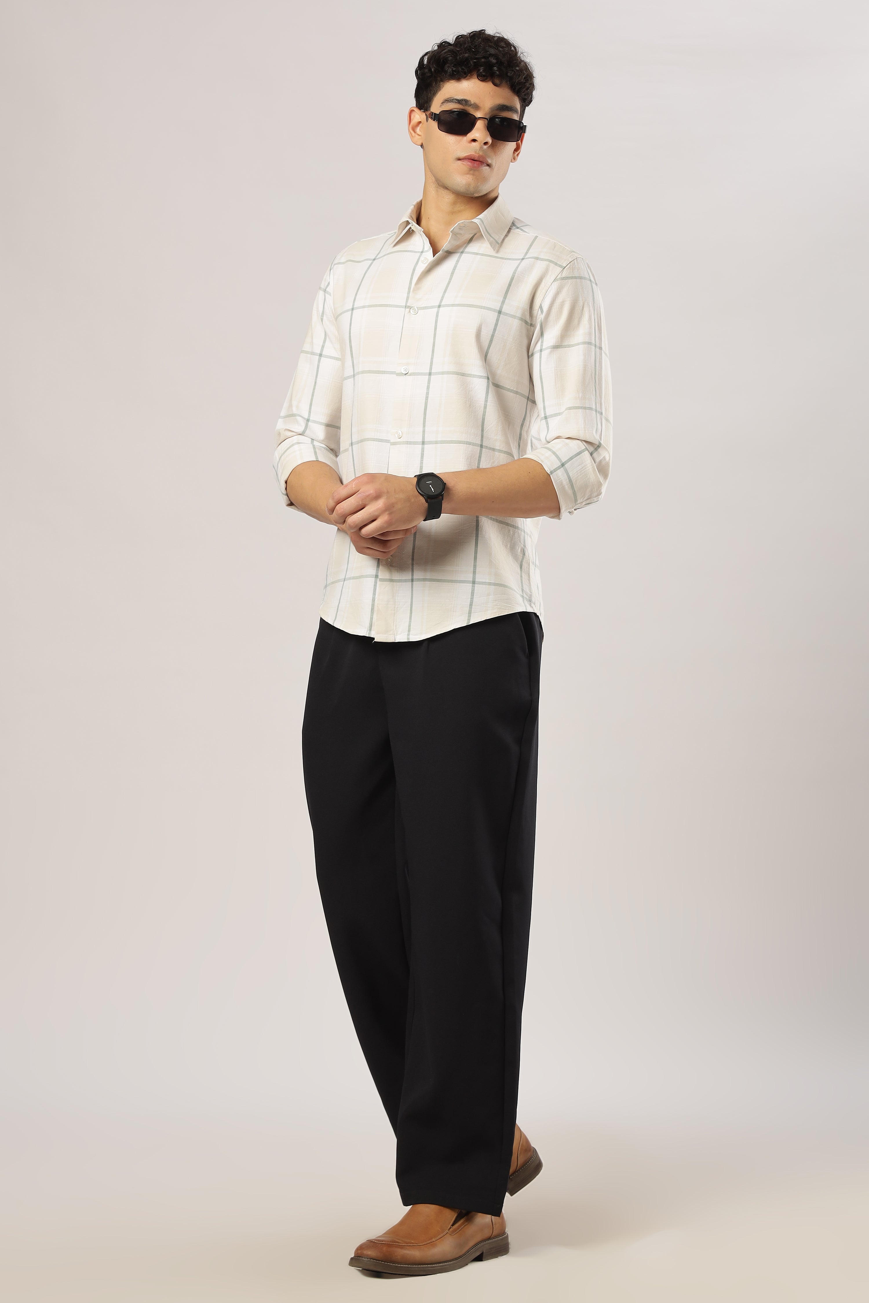 Sage Linen Windowpane Shirt