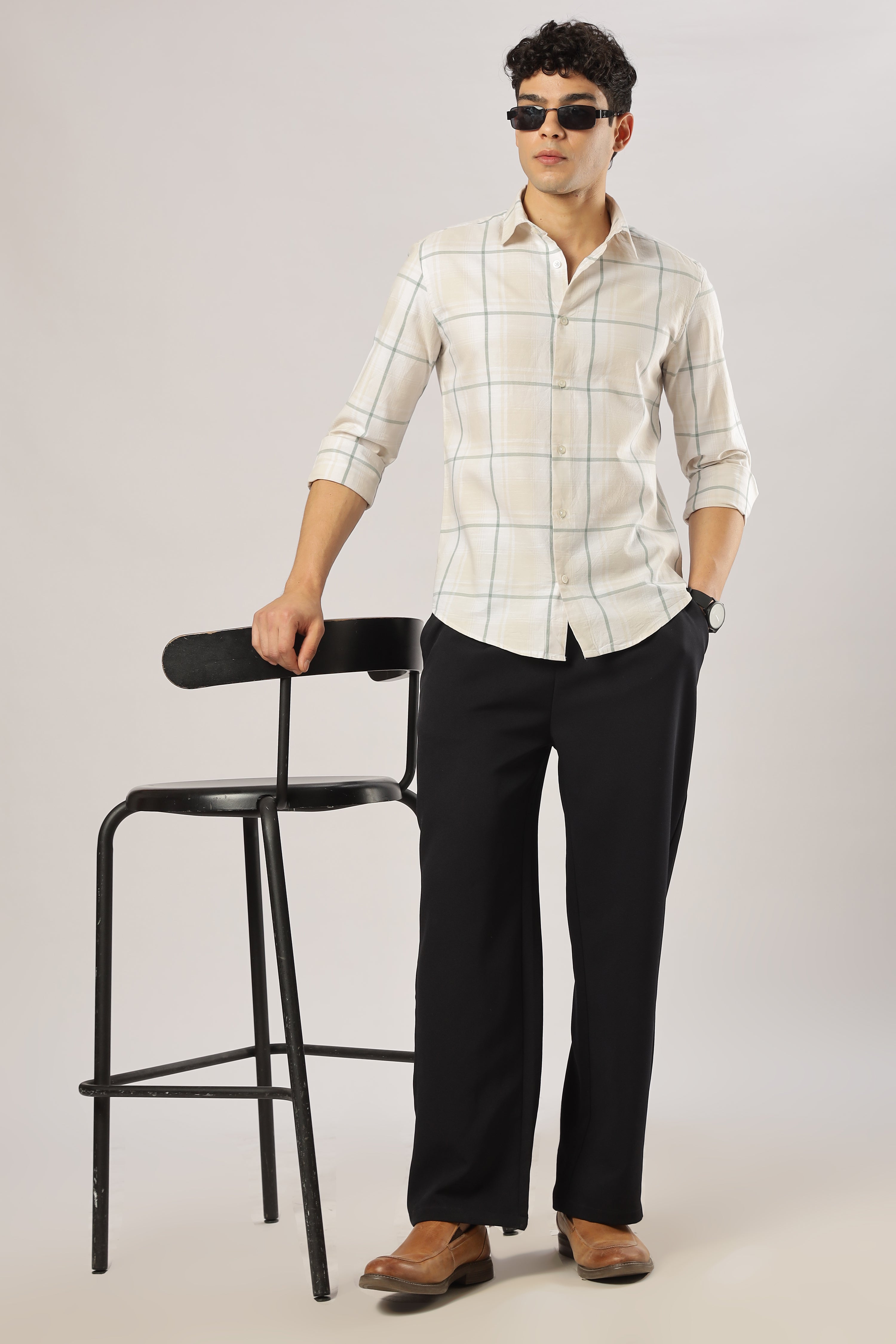 Sage Linen Windowpane Shirt