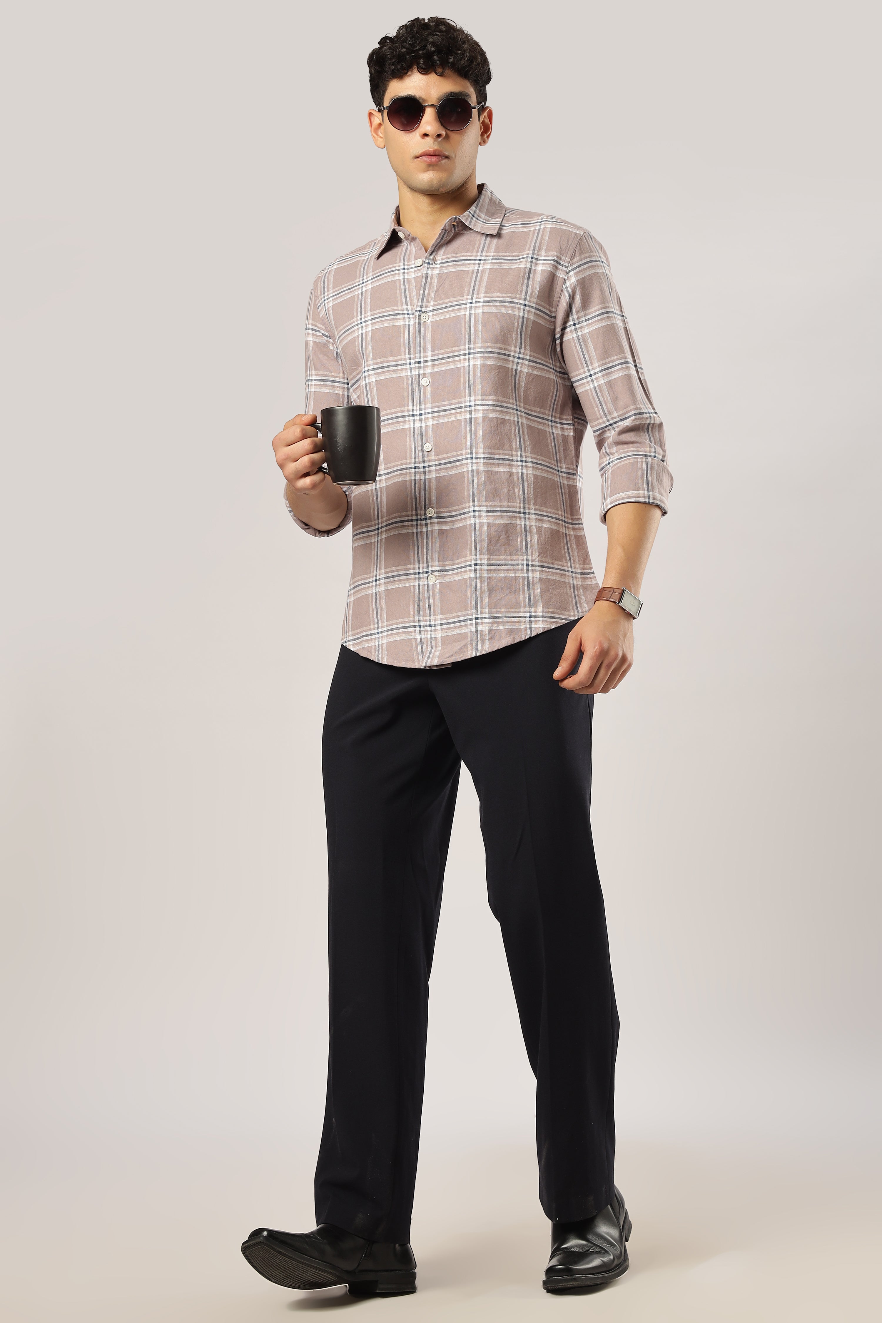 Mauve Grid Checks Shirt