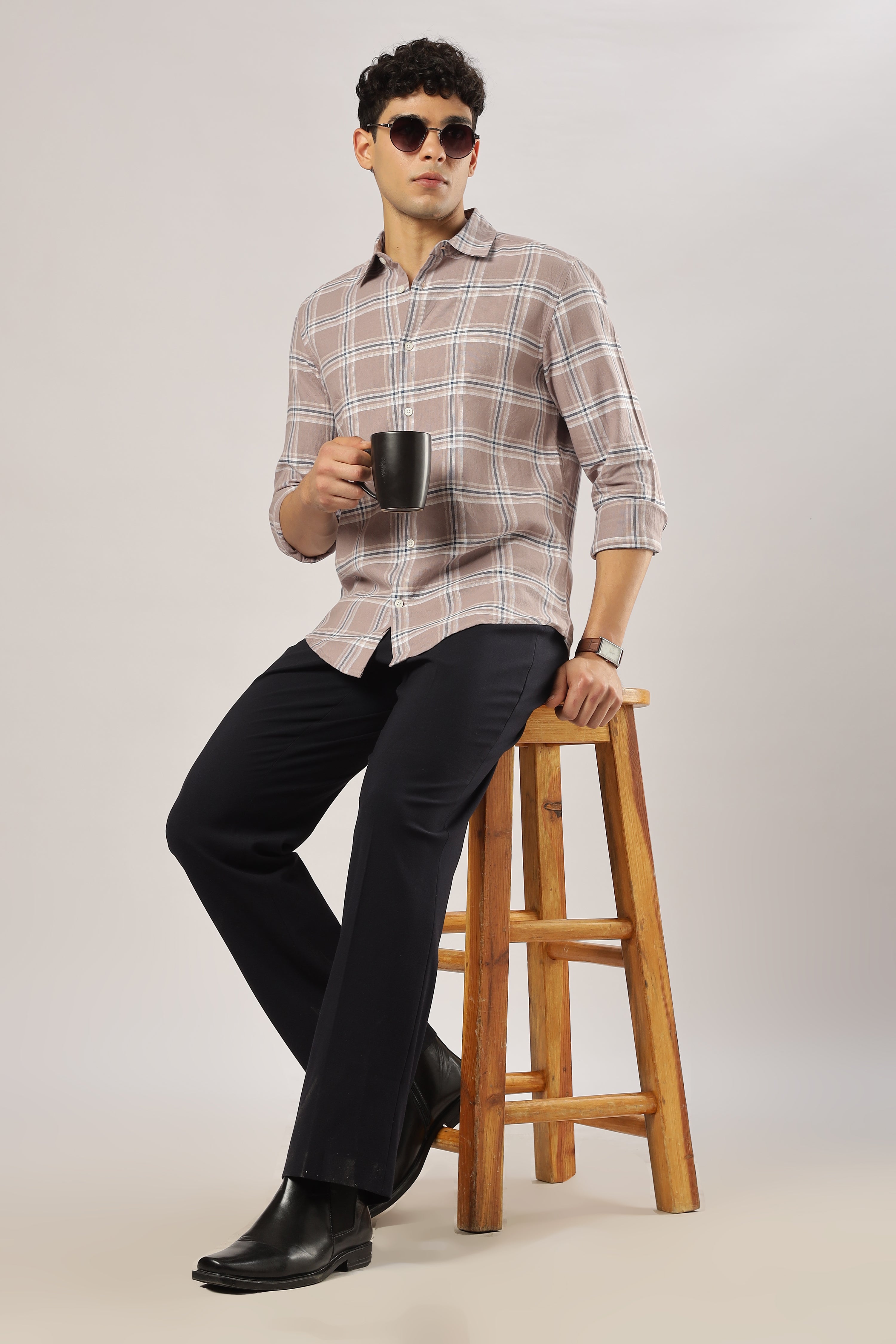 Mauve Grid Checks Shirt