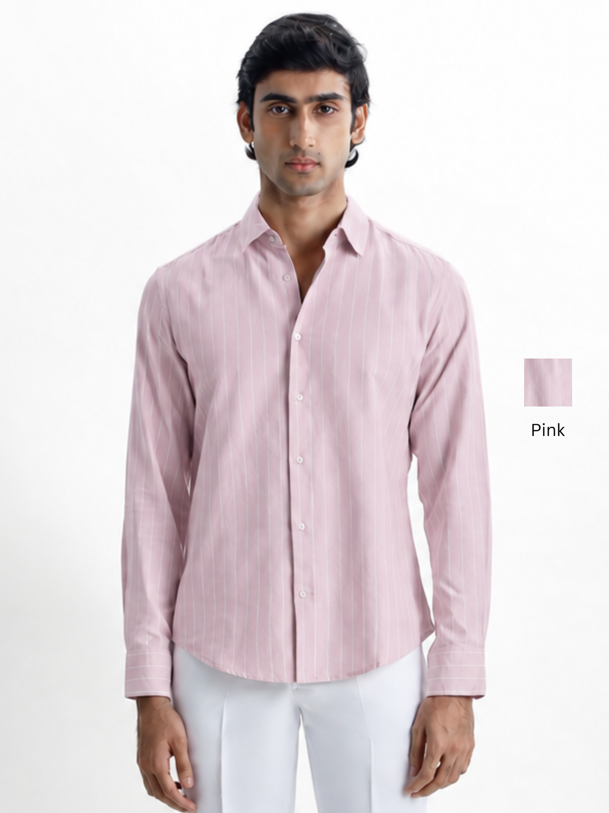 LEONARD- Pink Striped Regular Fit Cotton Shirt