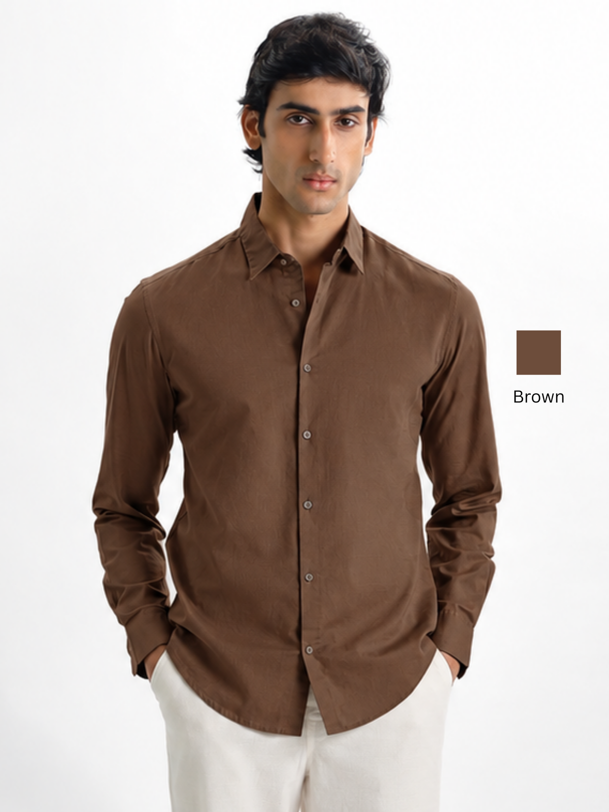 Arlo- Brown Regular Fit Solid Linen Shirt