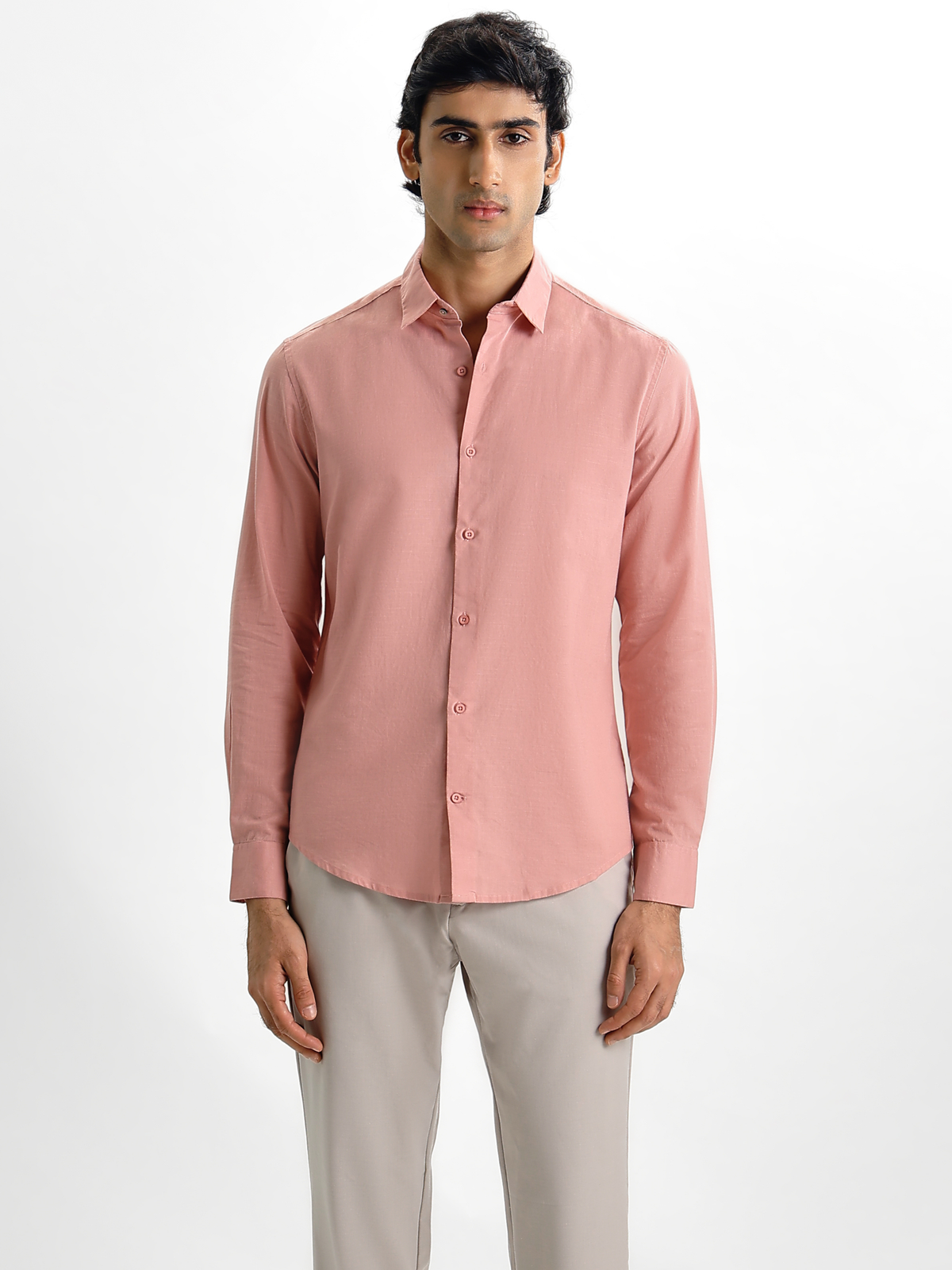 Arlo- Pink Regular Fit Solid Linen Shirt
