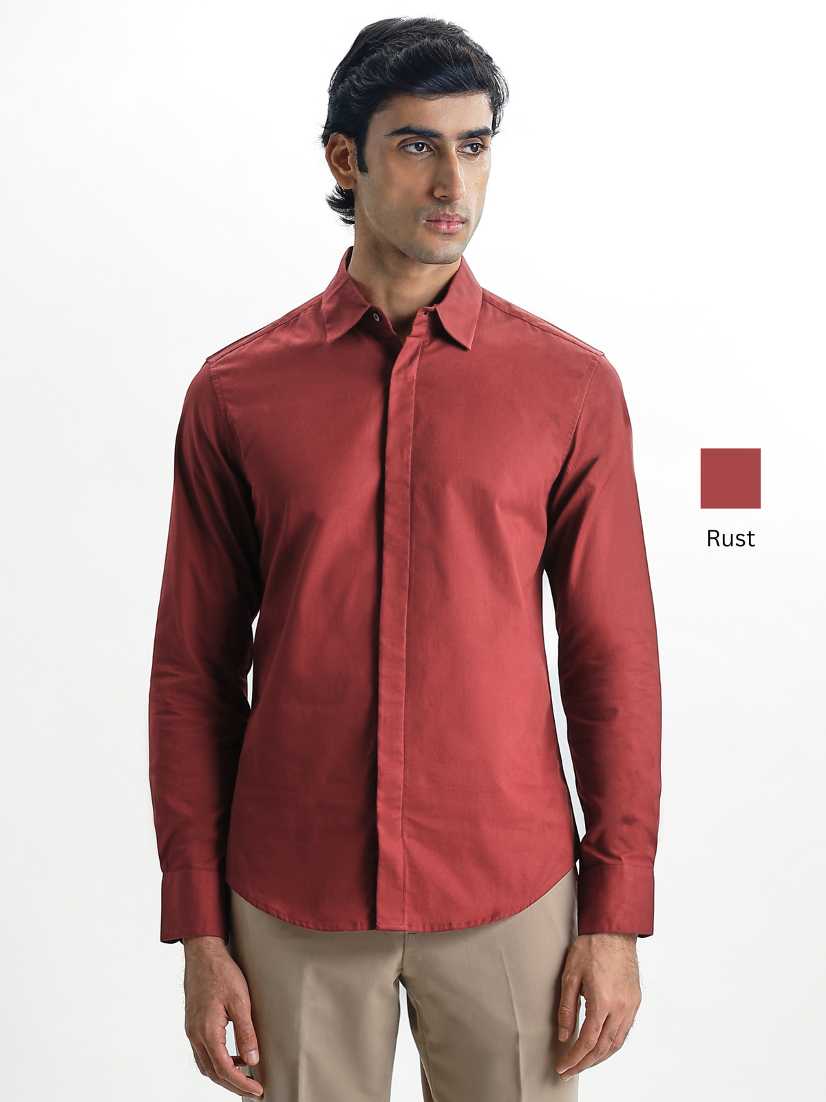 VINCENT-Regular Concealed Placket Cotton Shirt