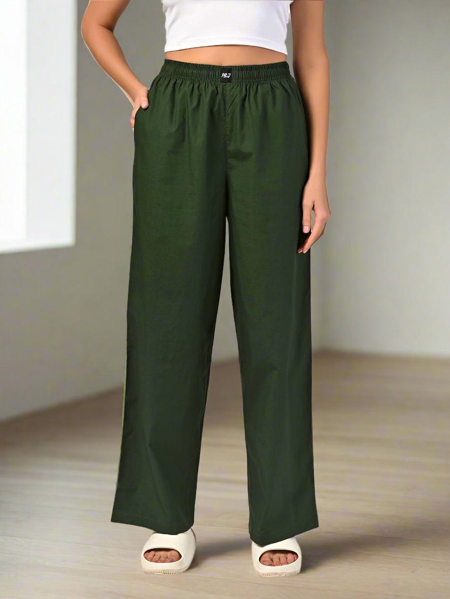 Women's Forest Green Wide Leg Pyjama Pants
