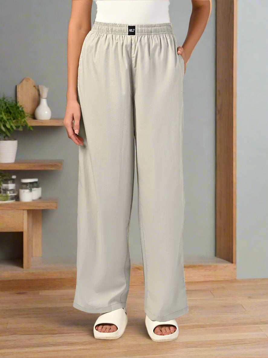 Women's Light Grey Wide Leg Pyjama Pants