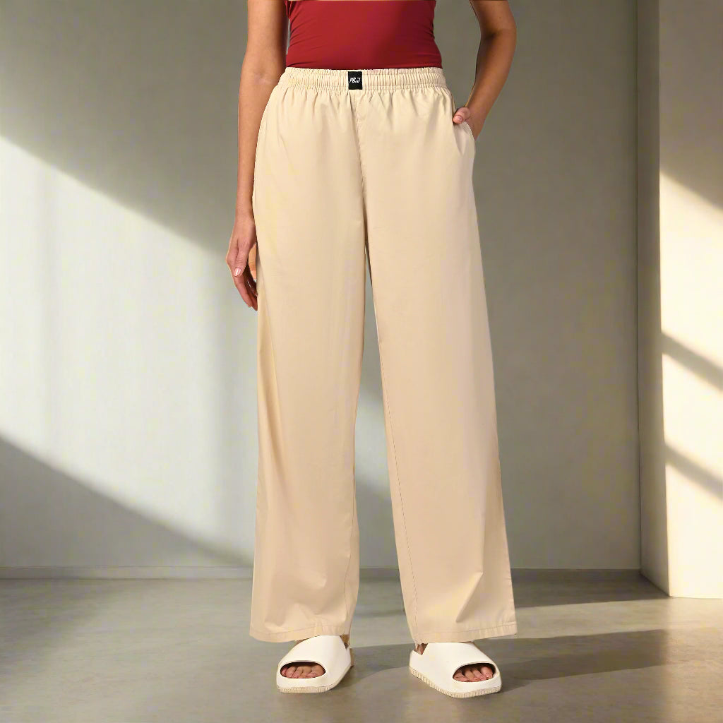 Women's Beige Wide Leg Pyjama Pants
