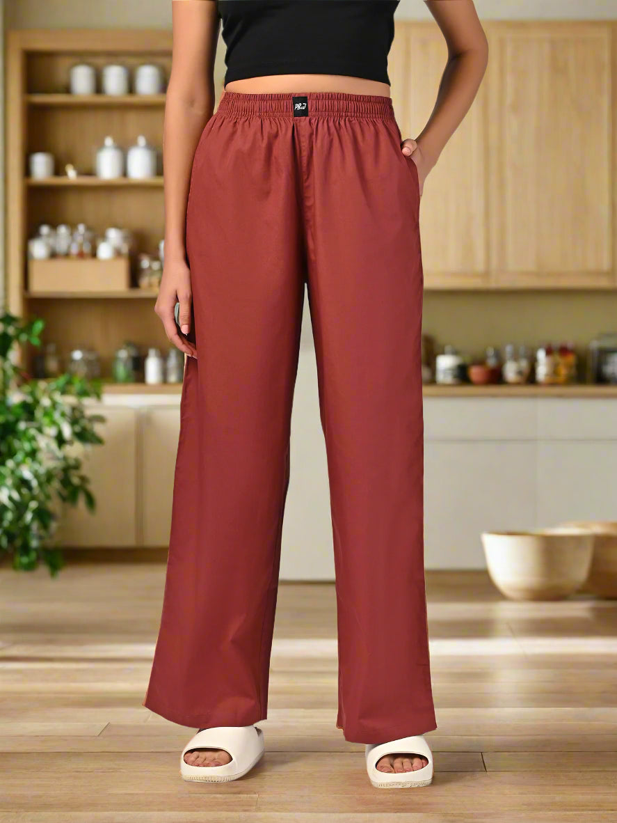 Women's Slumber Maroon Wide Leg Pyjama Pants
