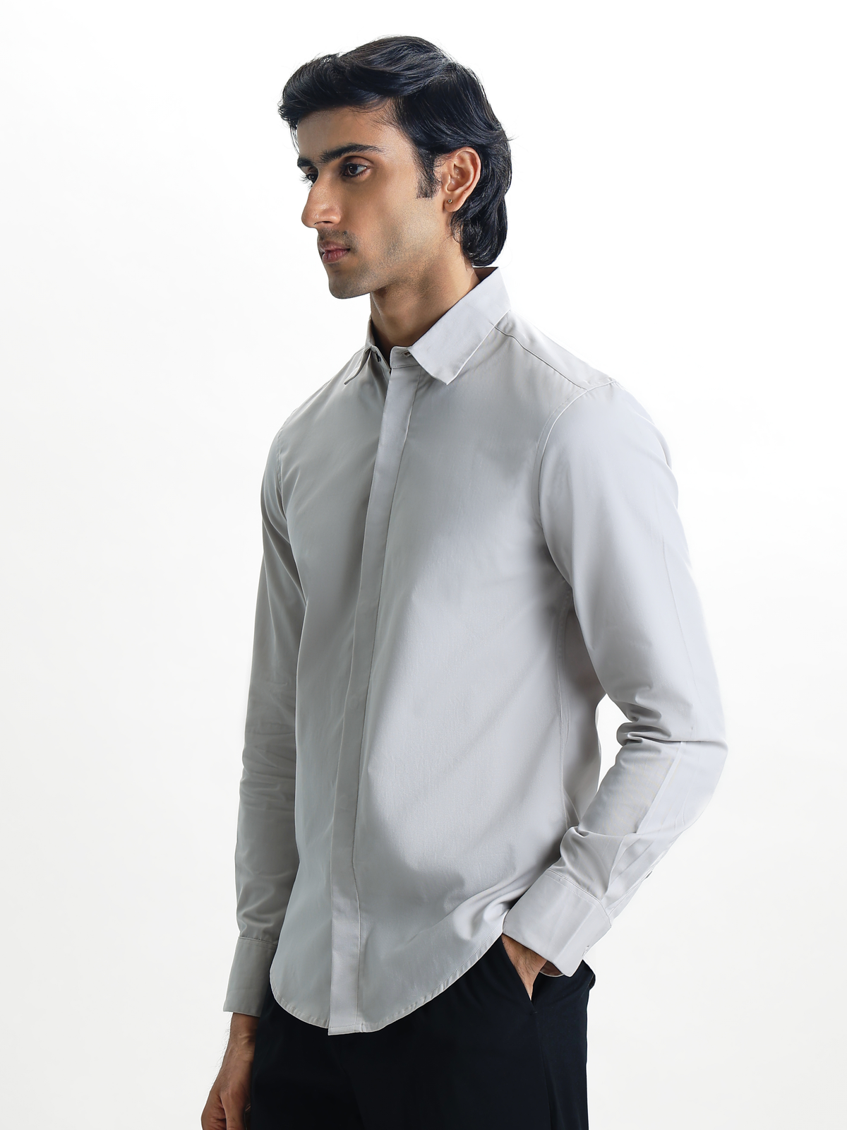 VINCENT-SMOKE GREY REGULAR FIT PEACH FINISH COTTON SHIRT