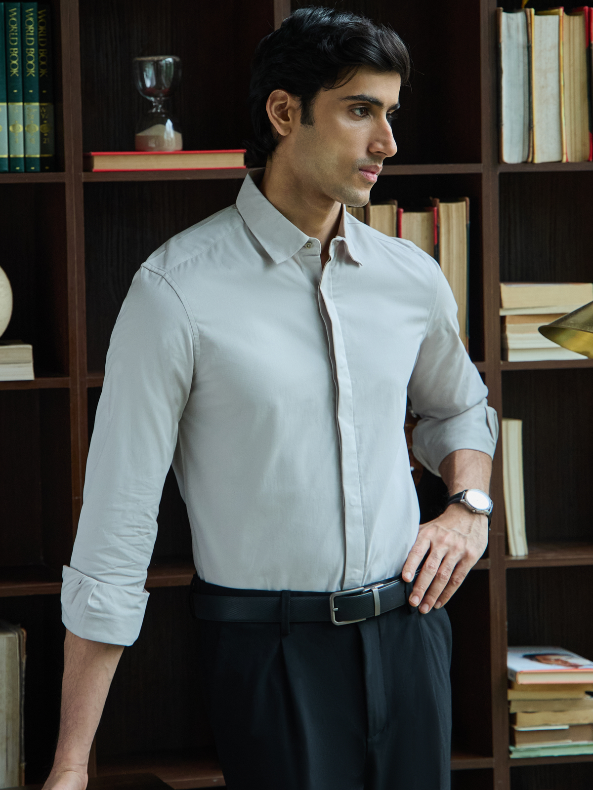 VINCENT-SMOKE GREY REGULAR FIT PEACH FINISH COTTON SHIRT
