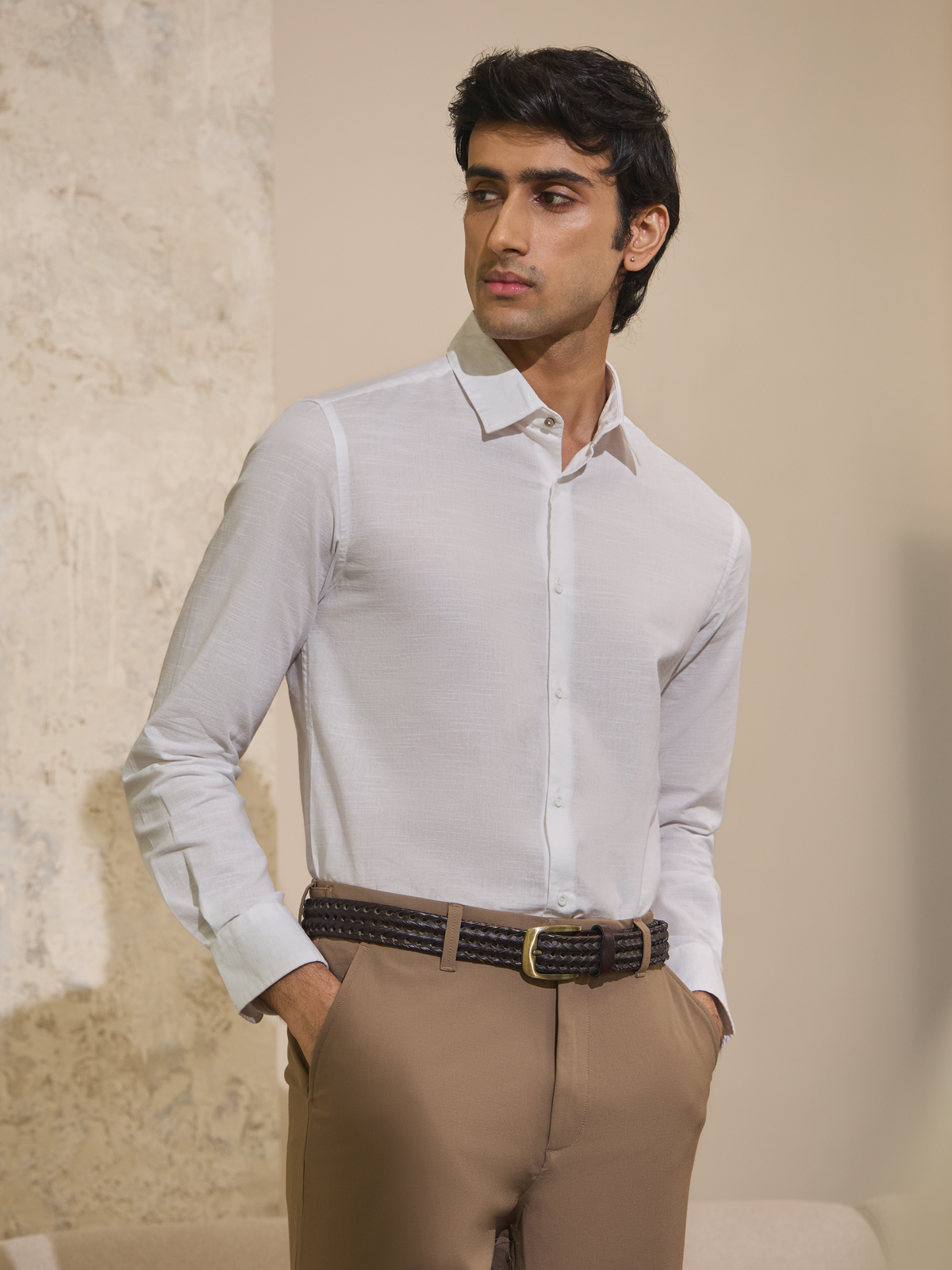 Arlo- White Regular Fit Solid Linen Shirt