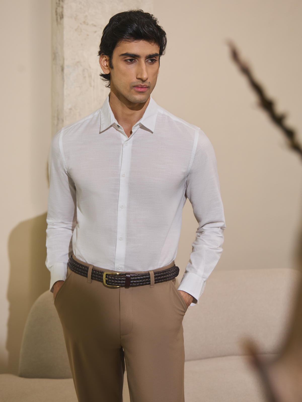 Arlo- White Regular Fit Solid Linen Shirt