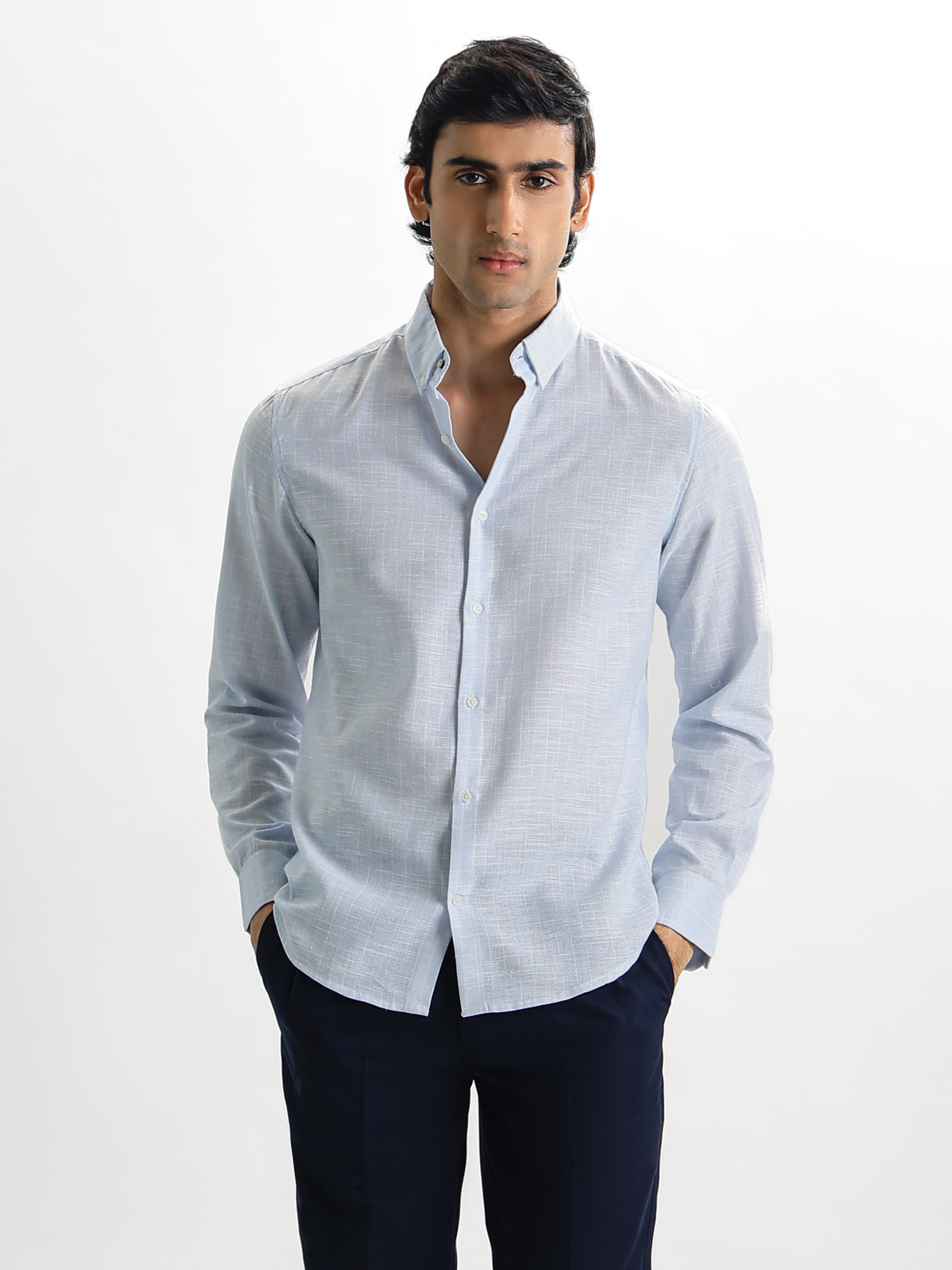 Milo-Sky Blue Regular Fit Striped Linen Shirt