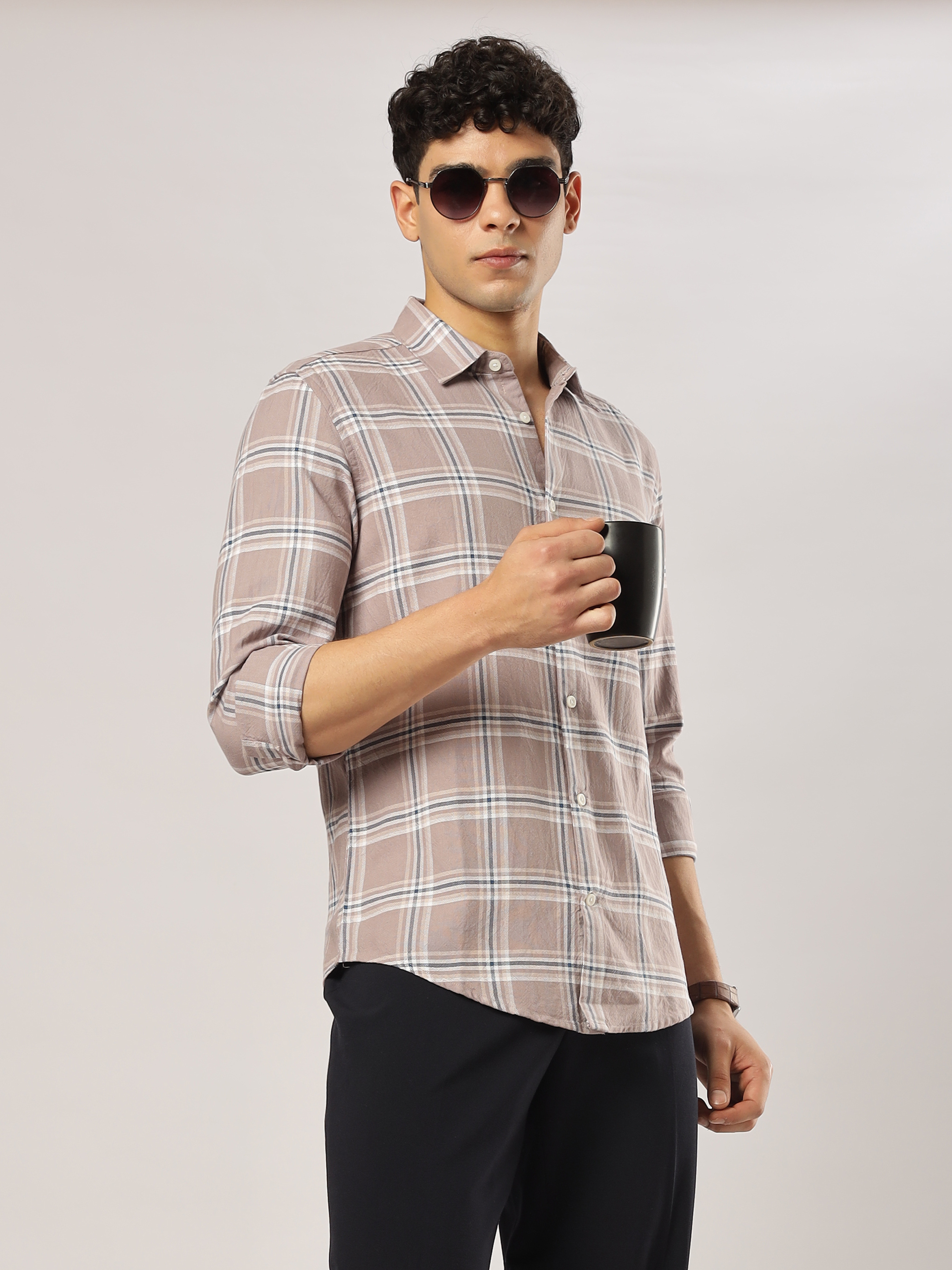 Mauve Grid Checks Shirt