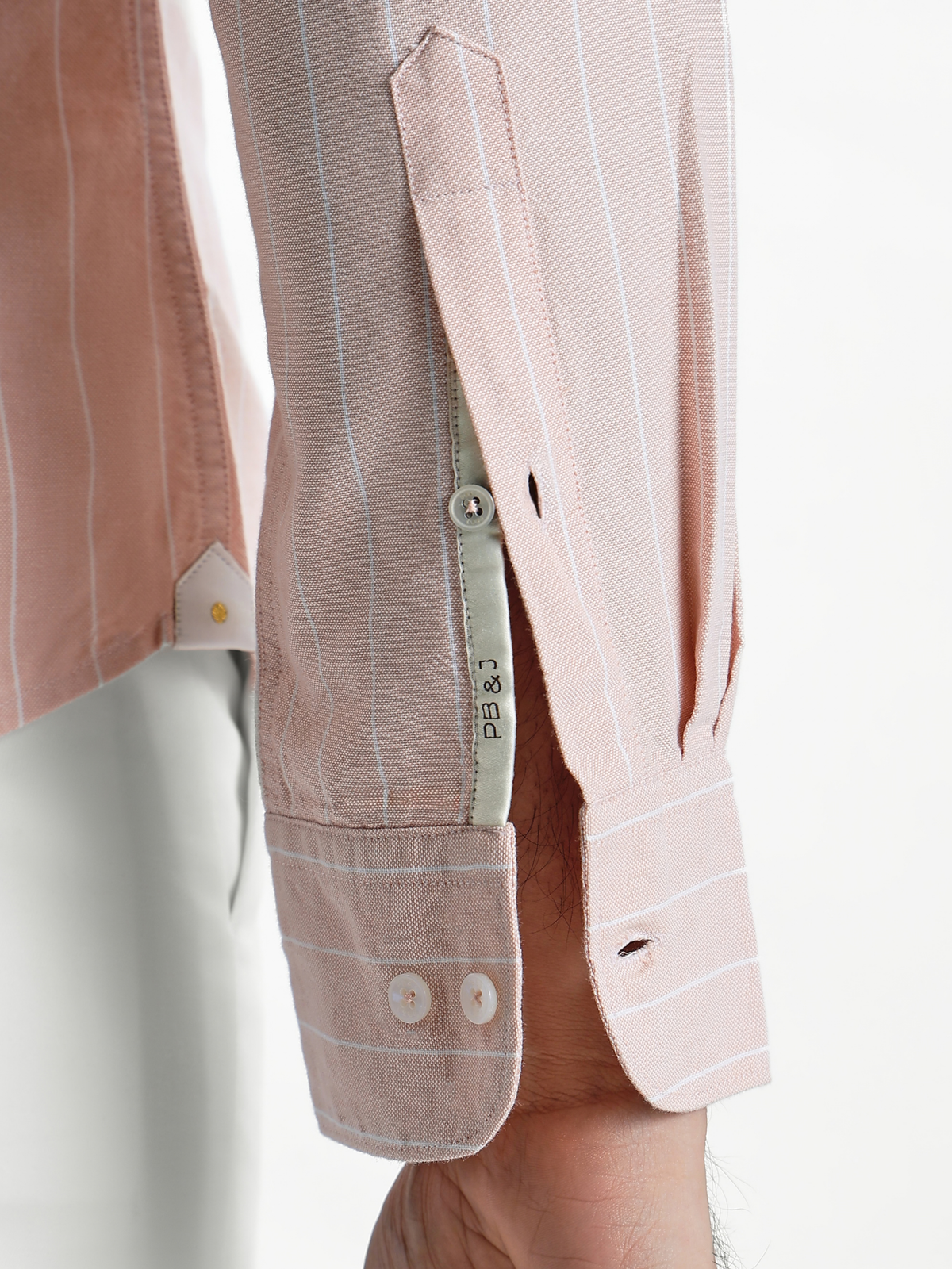 LEONARD-Peach Striped Regular Fit Cotton Shirt