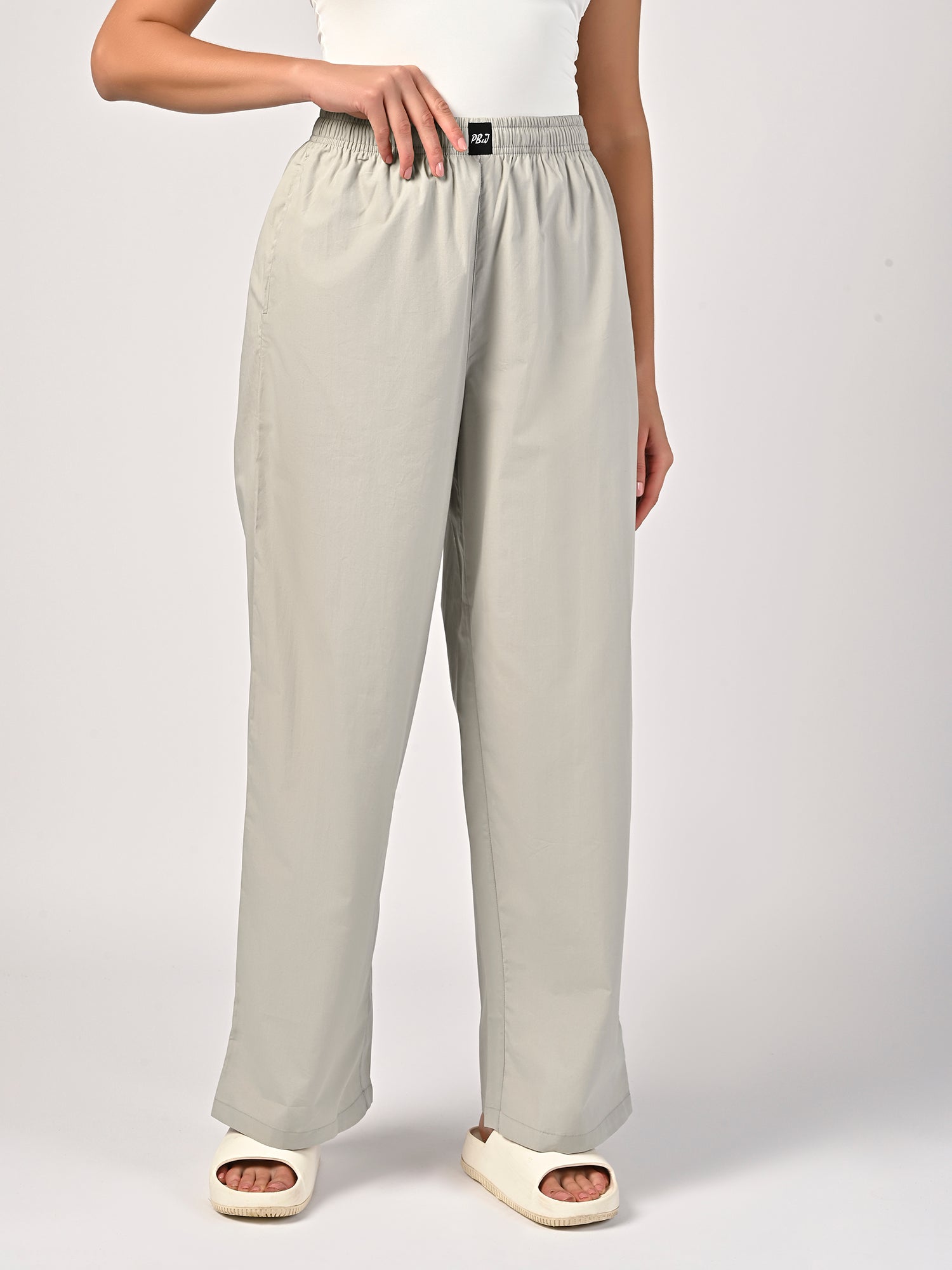 Women's Light Grey Wide Leg Pyjama Pants