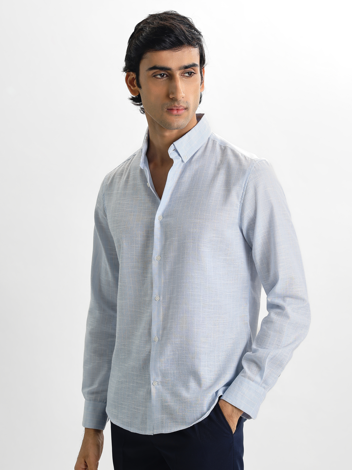 Milo-Sky Blue Regular Fit Striped Linen Shirt