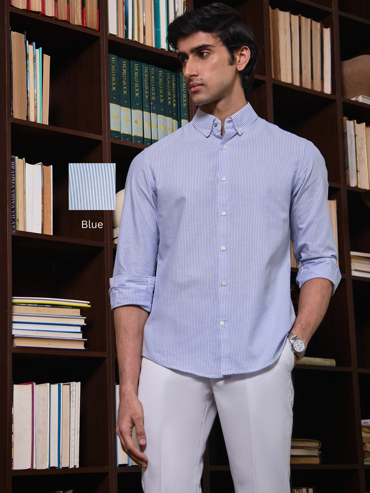 Rogue - Oxford Pinstriped Regular Fit Cotton Shirt