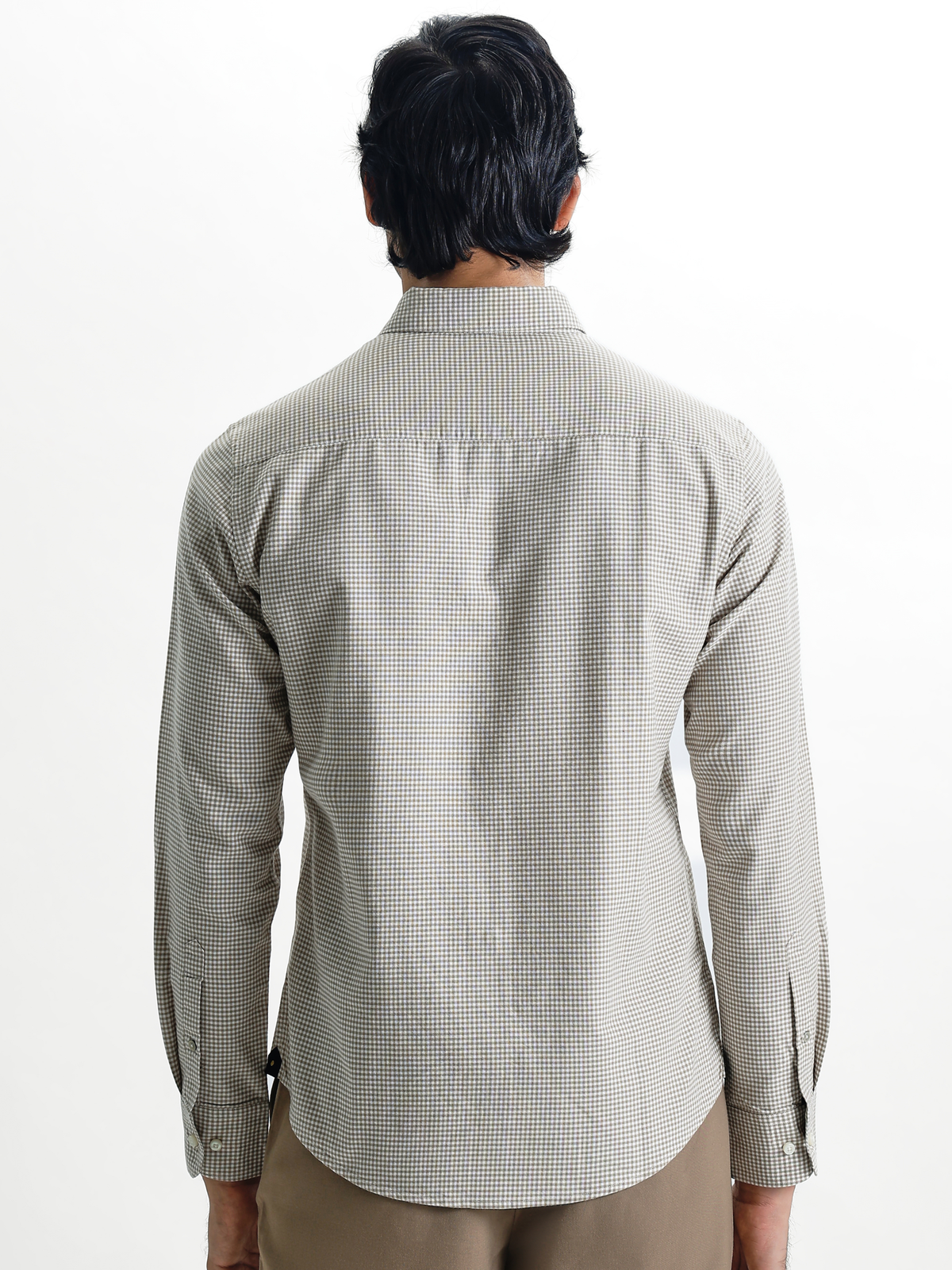 EVARIST- Beige Regular Fit Gingham Checks Cotton Shirt