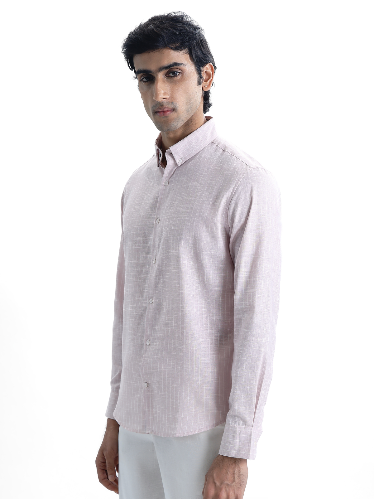 Milo-Pink Regular Fit Striped Linen Shirt